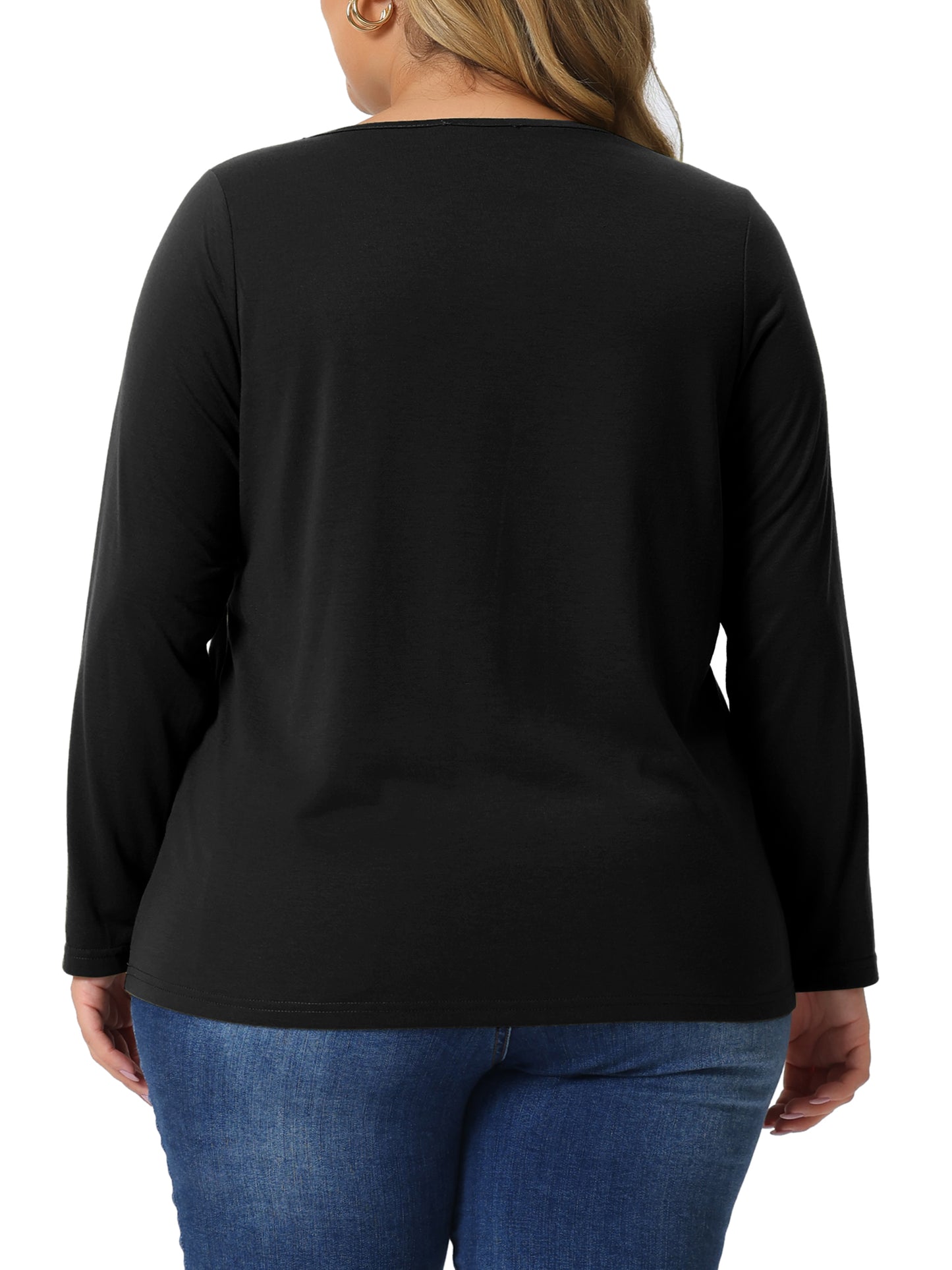 Women Plus Size Top Cross V Neck Casual Long Sleeves T-shirt