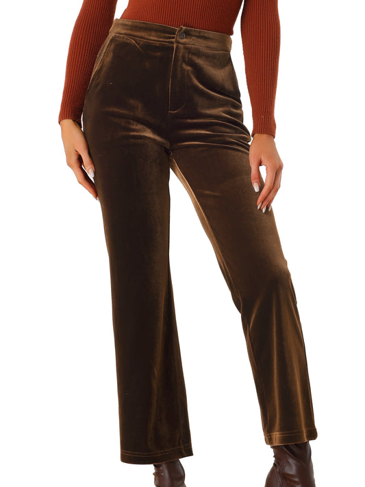 Women's Velvet Elegant High Waist Trousers with Pockets Work Ankle Pants
