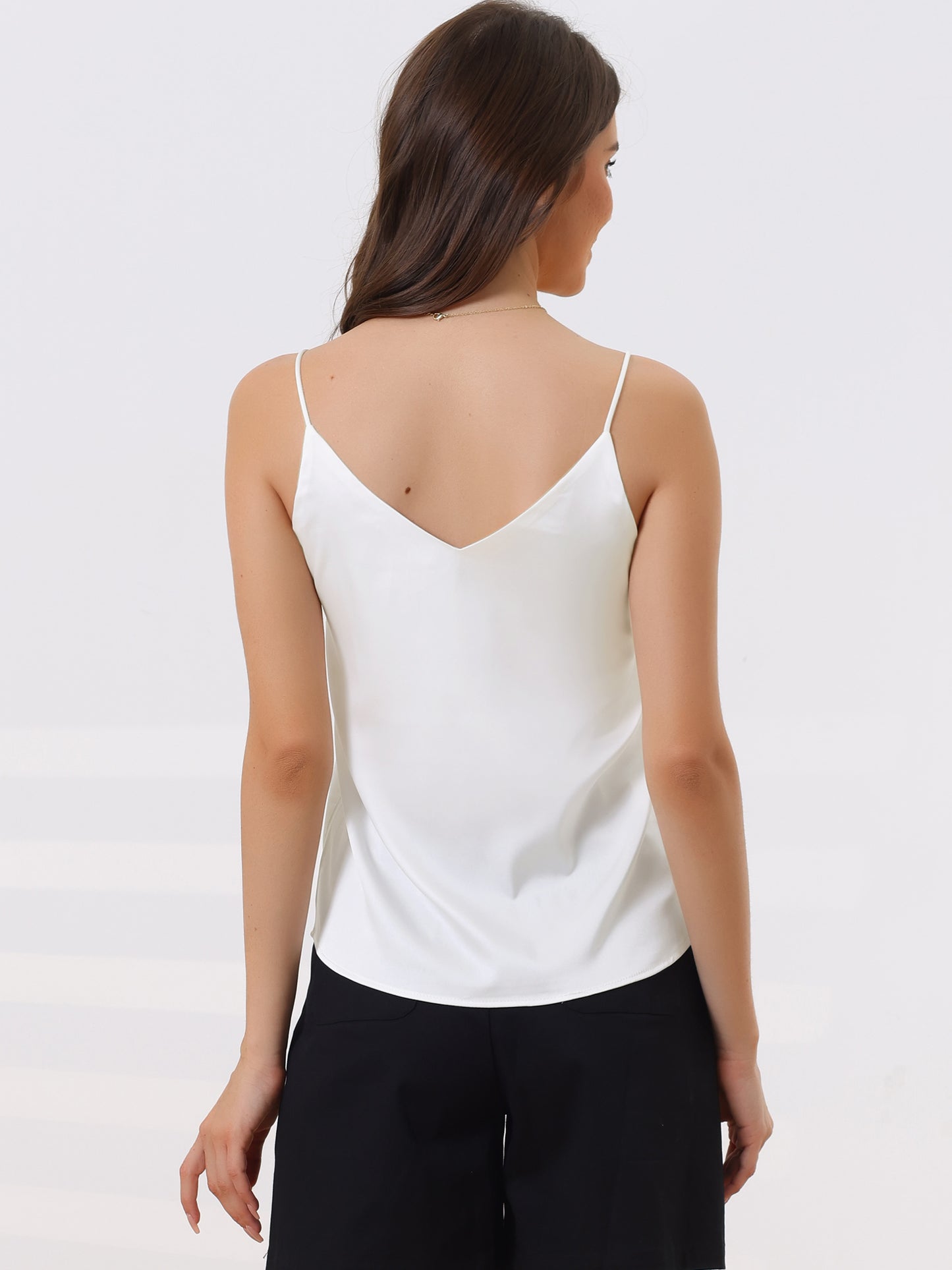 Women's Camisole Satin Cami Top Basic V Neck Spaghetti Strap Top Silky Camisole