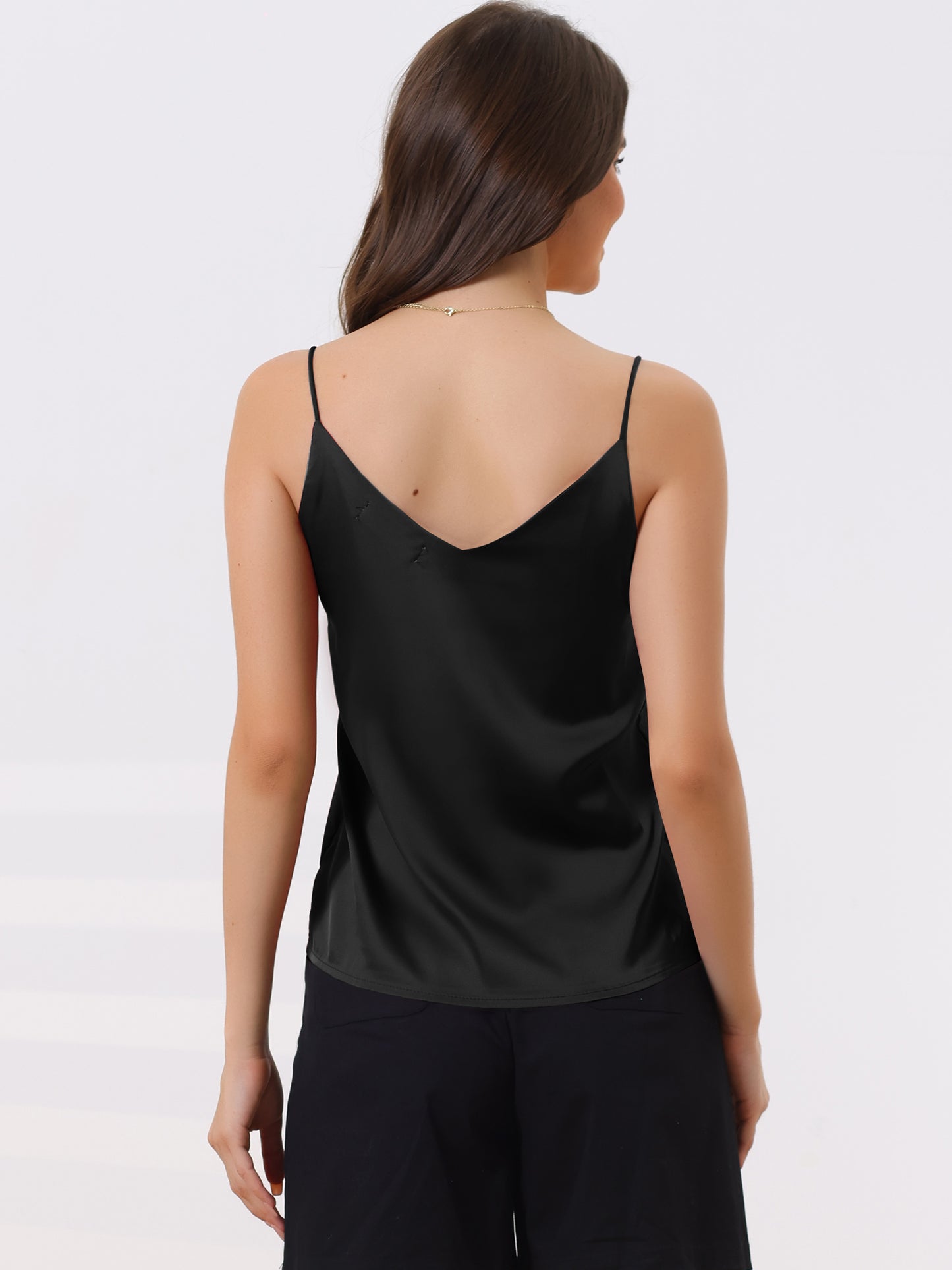 Women's Camisole Satin Cami Top Basic V Neck Spaghetti Strap Top Silky Camisole