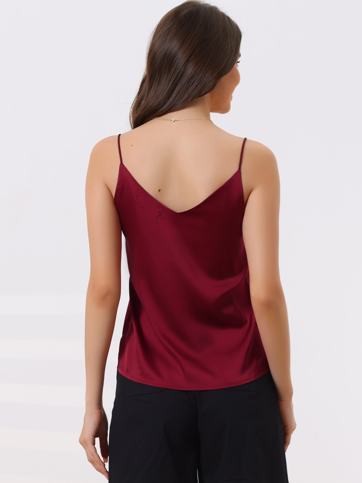 Women's Camisole Satin Cami Top Basic V Neck Spaghetti Strap Top Silky Camisole