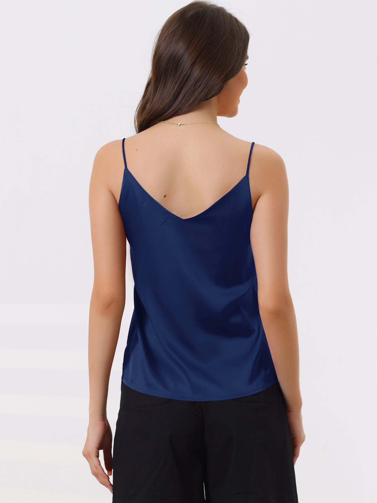 Women's Camisole Satin Cami Top Basic V Neck Spaghetti Strap Top Silky Camisole