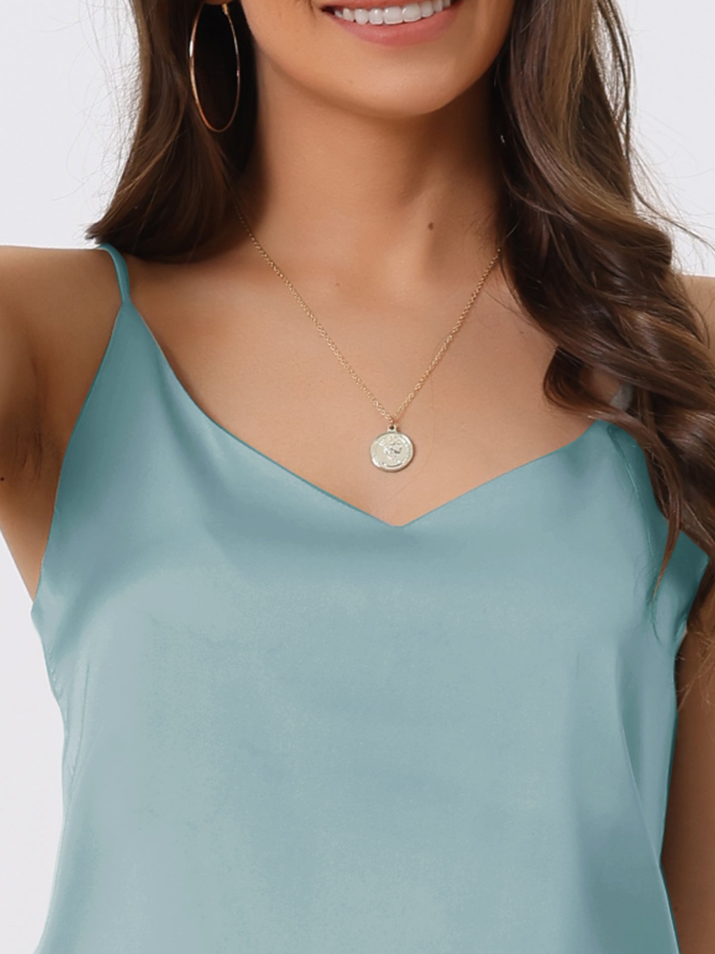 Women's Camisole Satin Cami Top Basic V Neck Spaghetti Strap Top Silky Camisole
