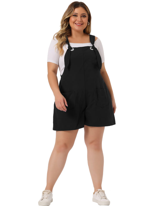 Women's Plus Size Sleeveless Square Neck Tie Shoulder Romper Shorts