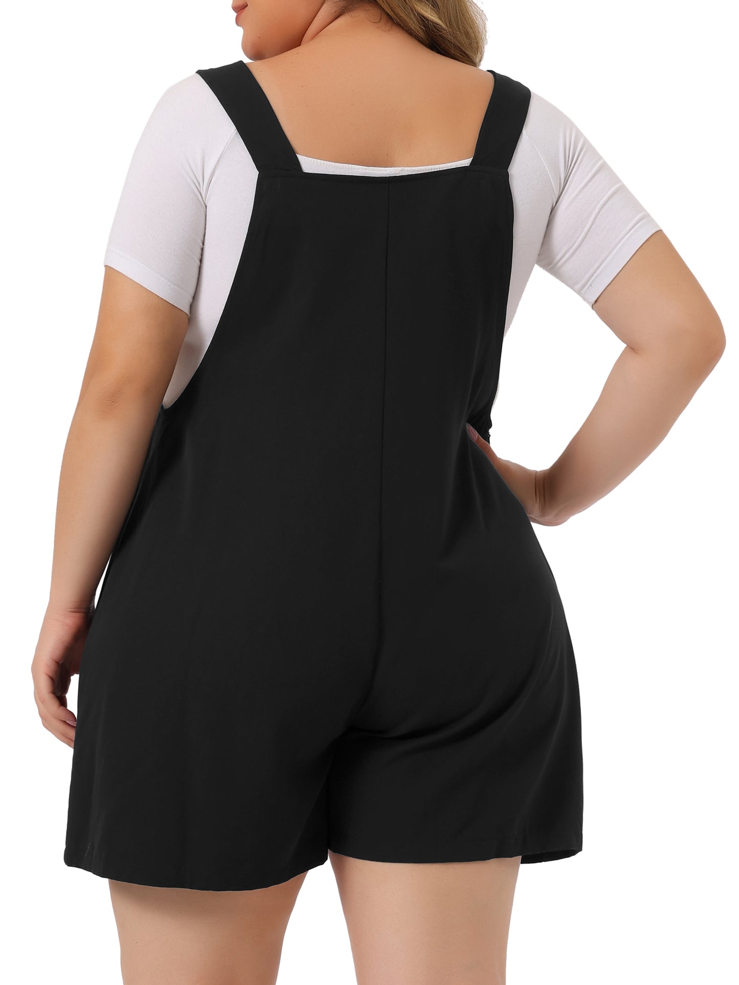 Women's Plus Size Sleeveless Square Neck Tie Shoulder Romper Shorts