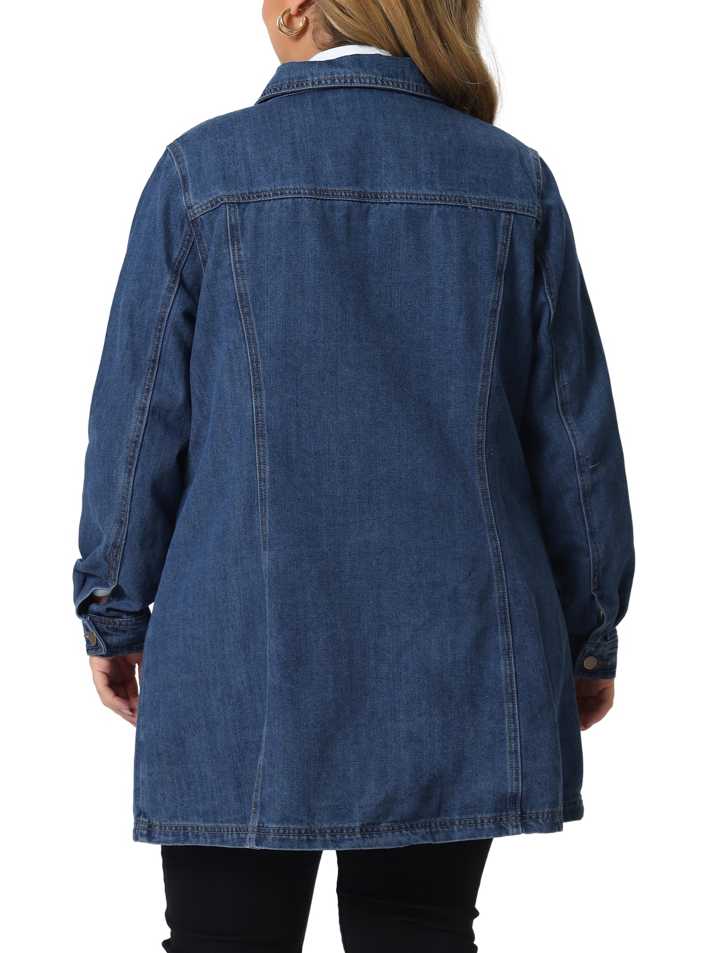 Women Plus Size Denim Jacket Buttons Long Sleeve Jean Jacket