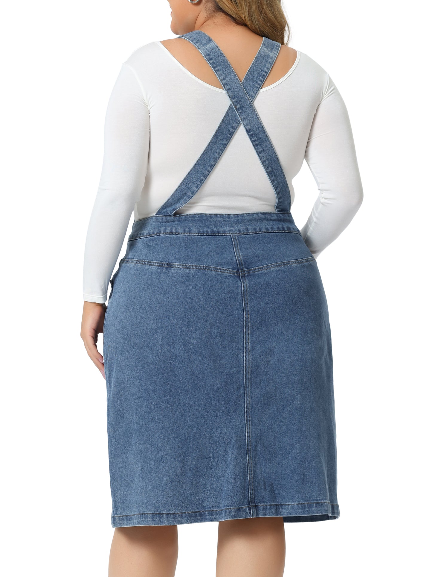 Women Plus Size Denim Overall Dress Button Front Adjustable Strap Suspender Skirt
