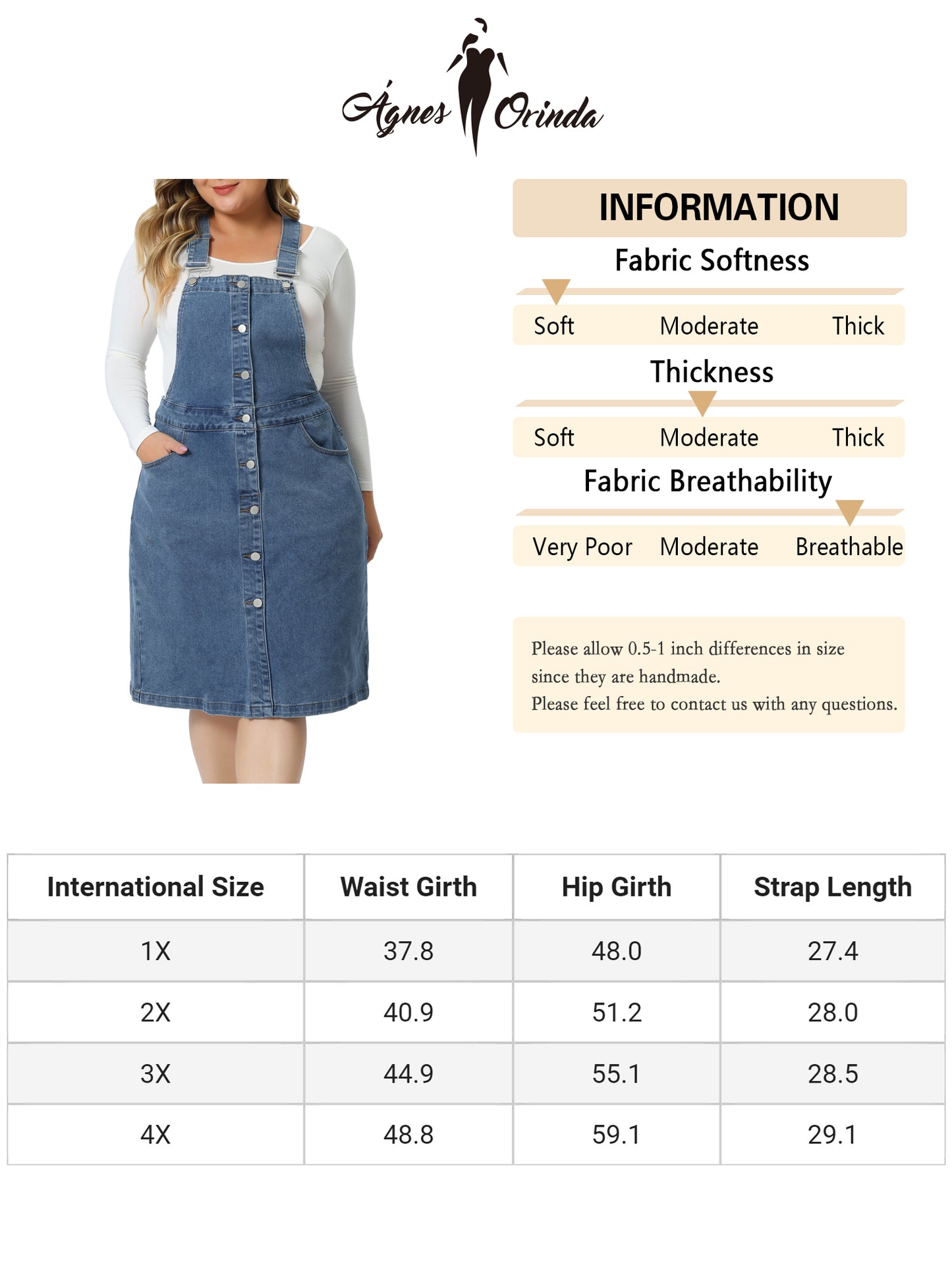Women Plus Size Denim Overall Dress Button Front Adjustable Strap Suspender Skirt
