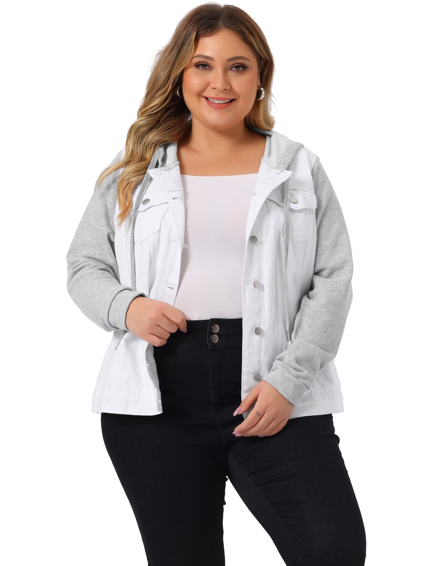 Chaqueta vaquera de talla grande para mujer con capucha, manga larga, estilo western, informal, con capucha, chaqueta vaquera