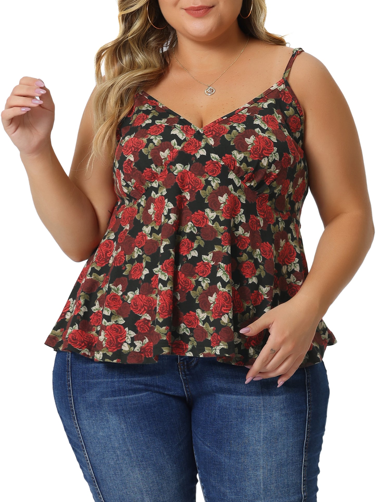 Women Plus Size Top Casual Cami Spaghetti Strap V Neck Sleeveless Camisole