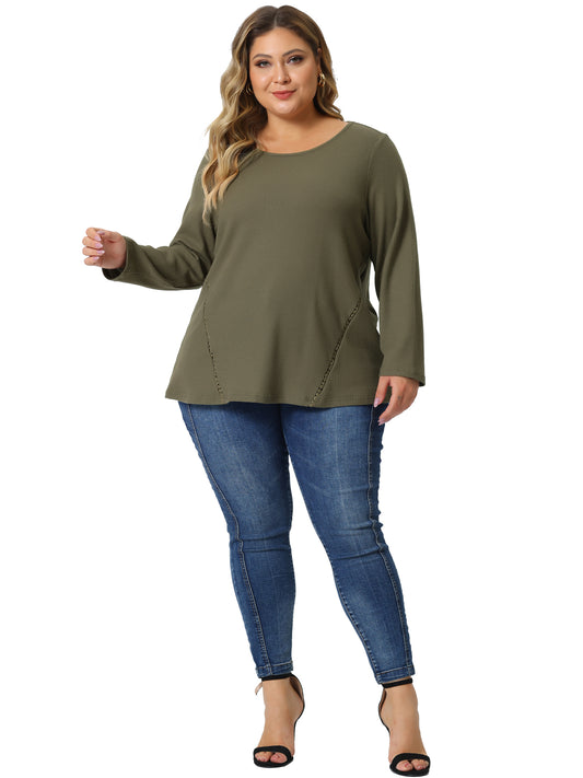 Women Plus Size Waffle Knit Shirt Causal Round Neck Top