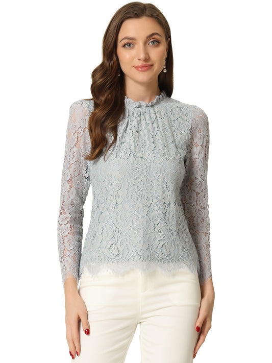 Blusa elegante de manga larga con encaje y peplum para mujer