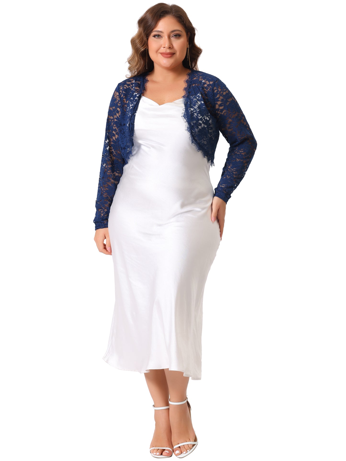 Women Plus Size Lace Shrug Long Sleeve Floral Lace Bolero Top