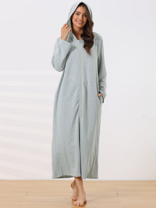 Robe sweat-shirt à capuche pour femme, fermeture éclair, manches longues, avec poches