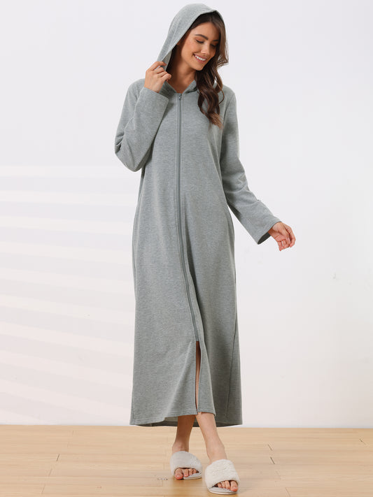 Robe sweat-shirt à capuche pour femme, fermeture éclair, manches longues, avec poches