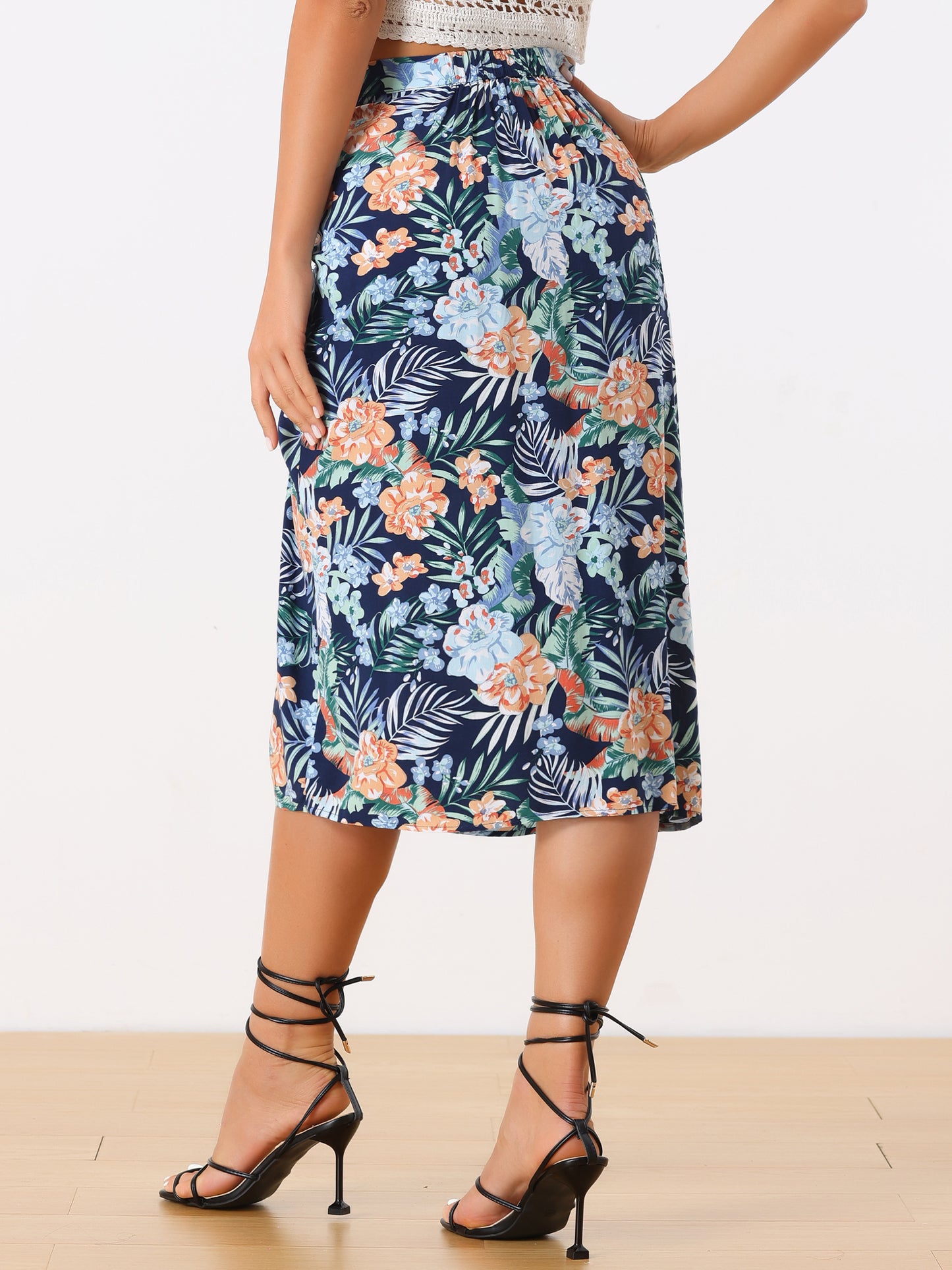 Women's Summer Beach Ruched Split Thigh Tropical Skirt