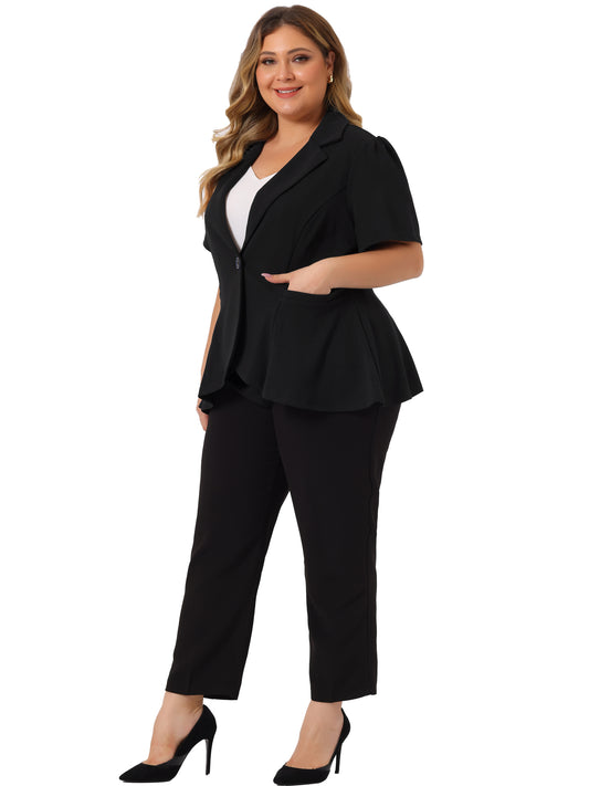 Women Plus Size Blazer Short Sleeve Office Work Button Jacket Business Suit