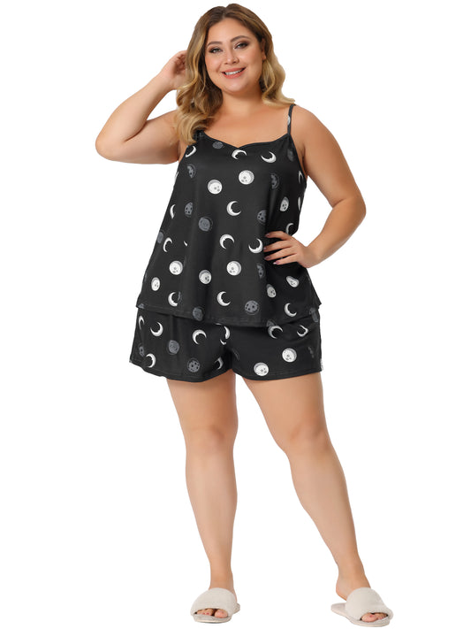 Women Plus Size Nightgown Summer Cherry Print Cami Top and Shorts Sleepwear Pajama Set