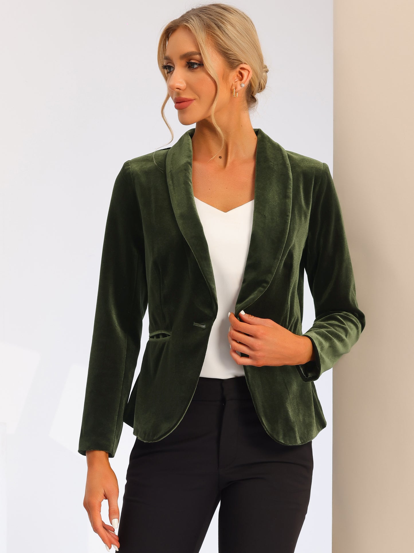 Women's Shawl Collar 1 Button Velvet Blazer (Available in Plus Size)