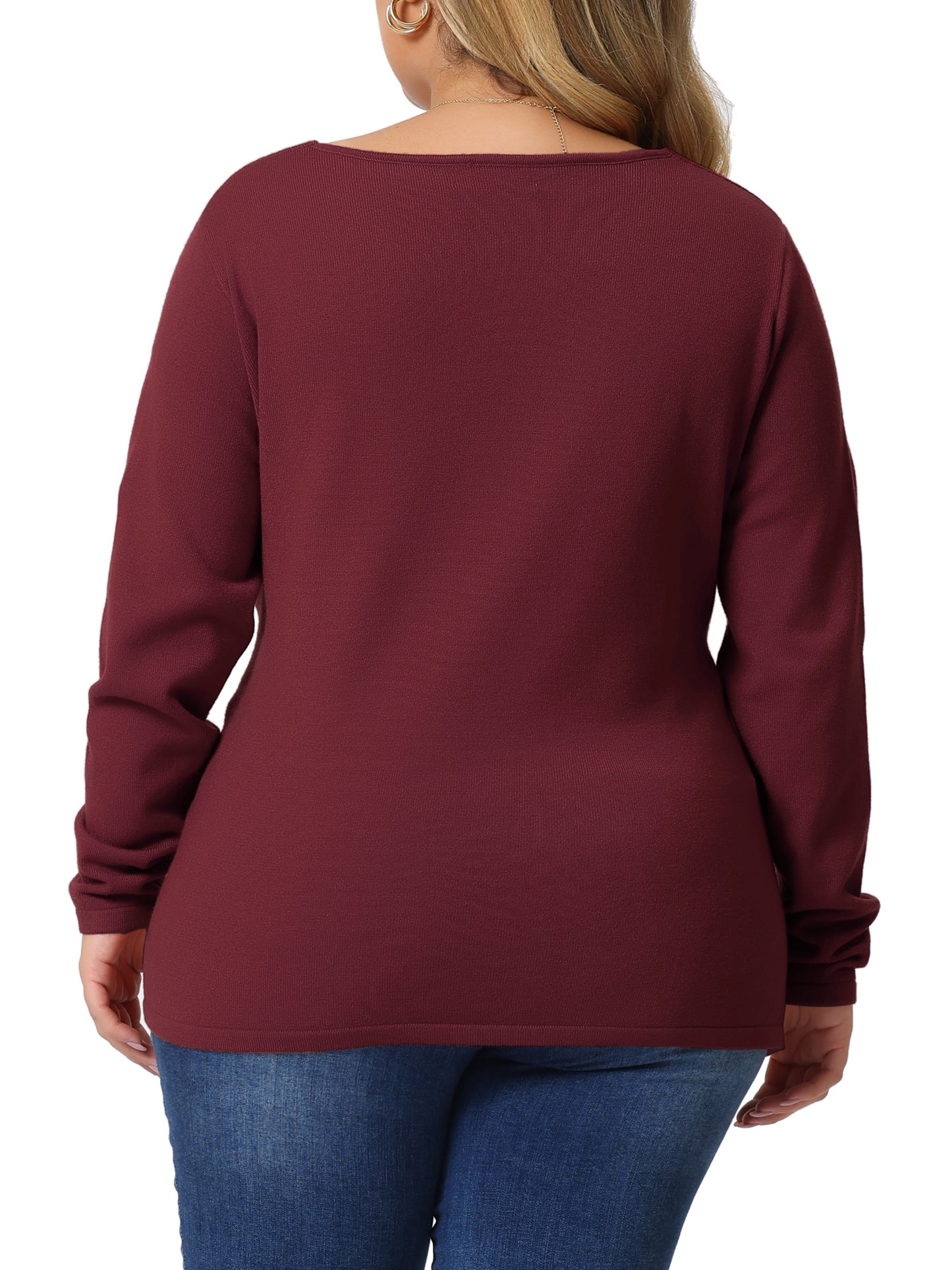 Women Plus Size Knit Top Wrap V Neck Criss Cross Long Sleeve Asymmetrical Sweater