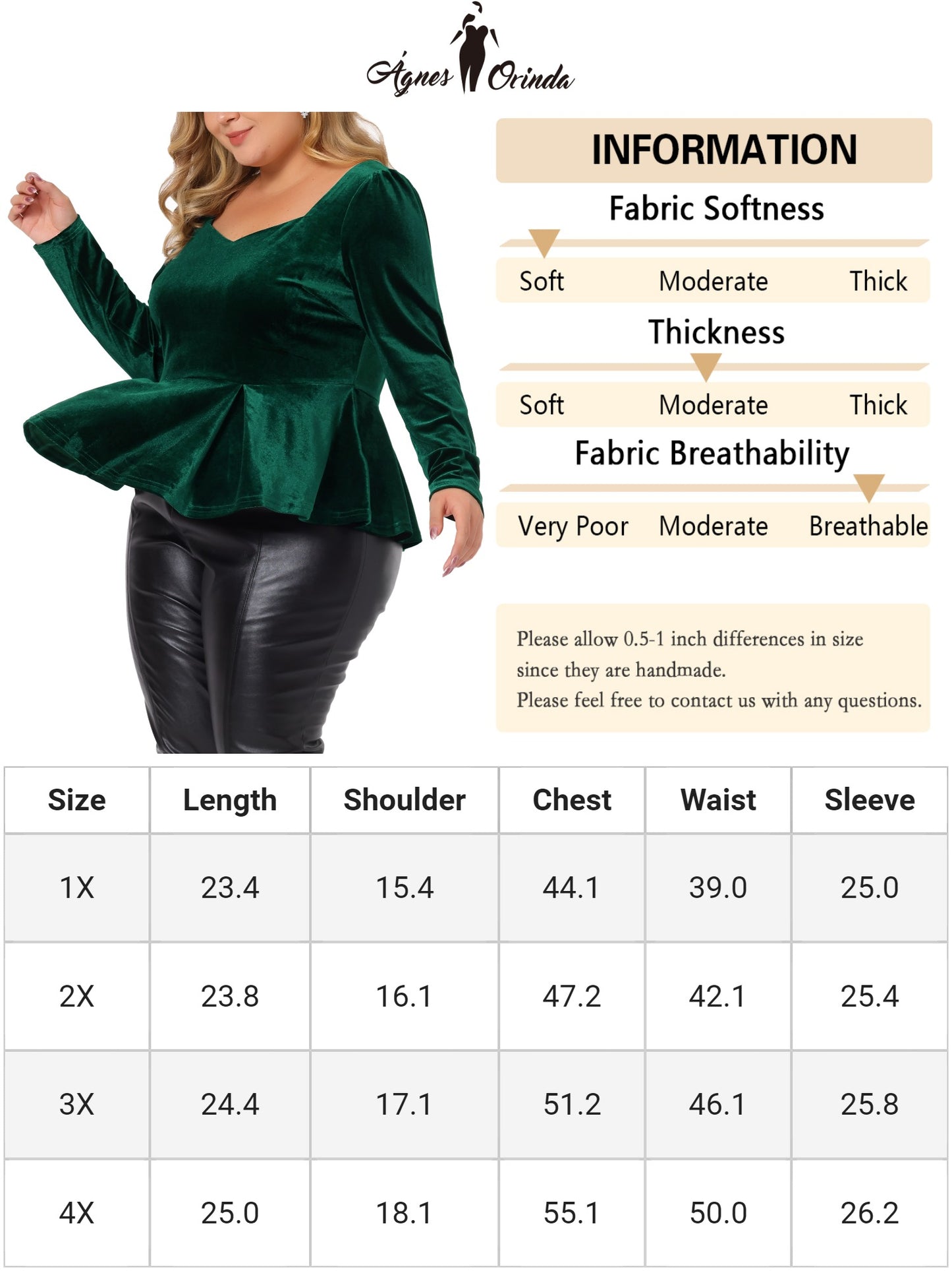 Women Plus Size Velvet Top Long Sleeve Sweetheart V Neck Peplum Blouse