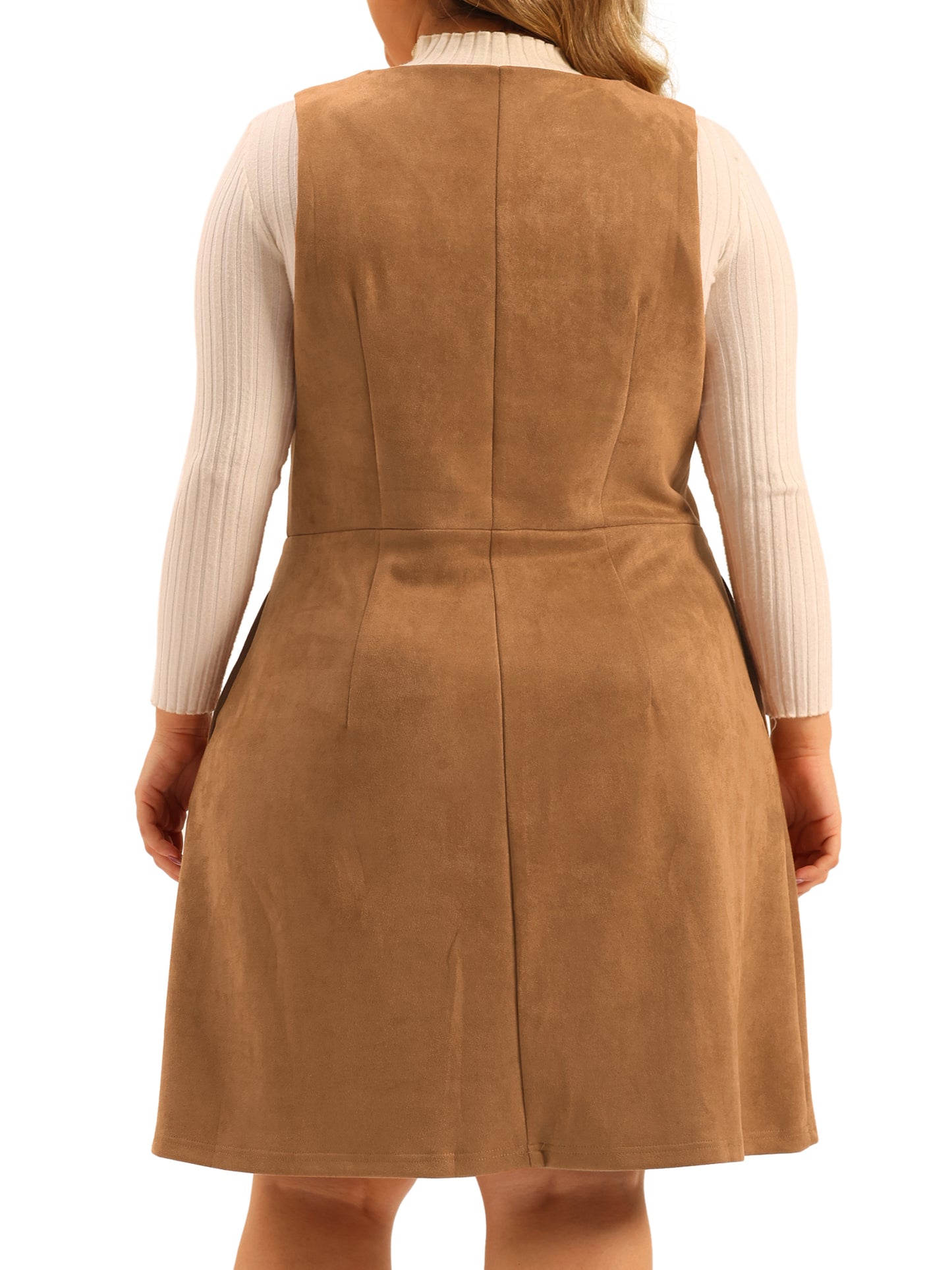 Women Plus Size Overall Dress Button Casual Faux Suede Dress