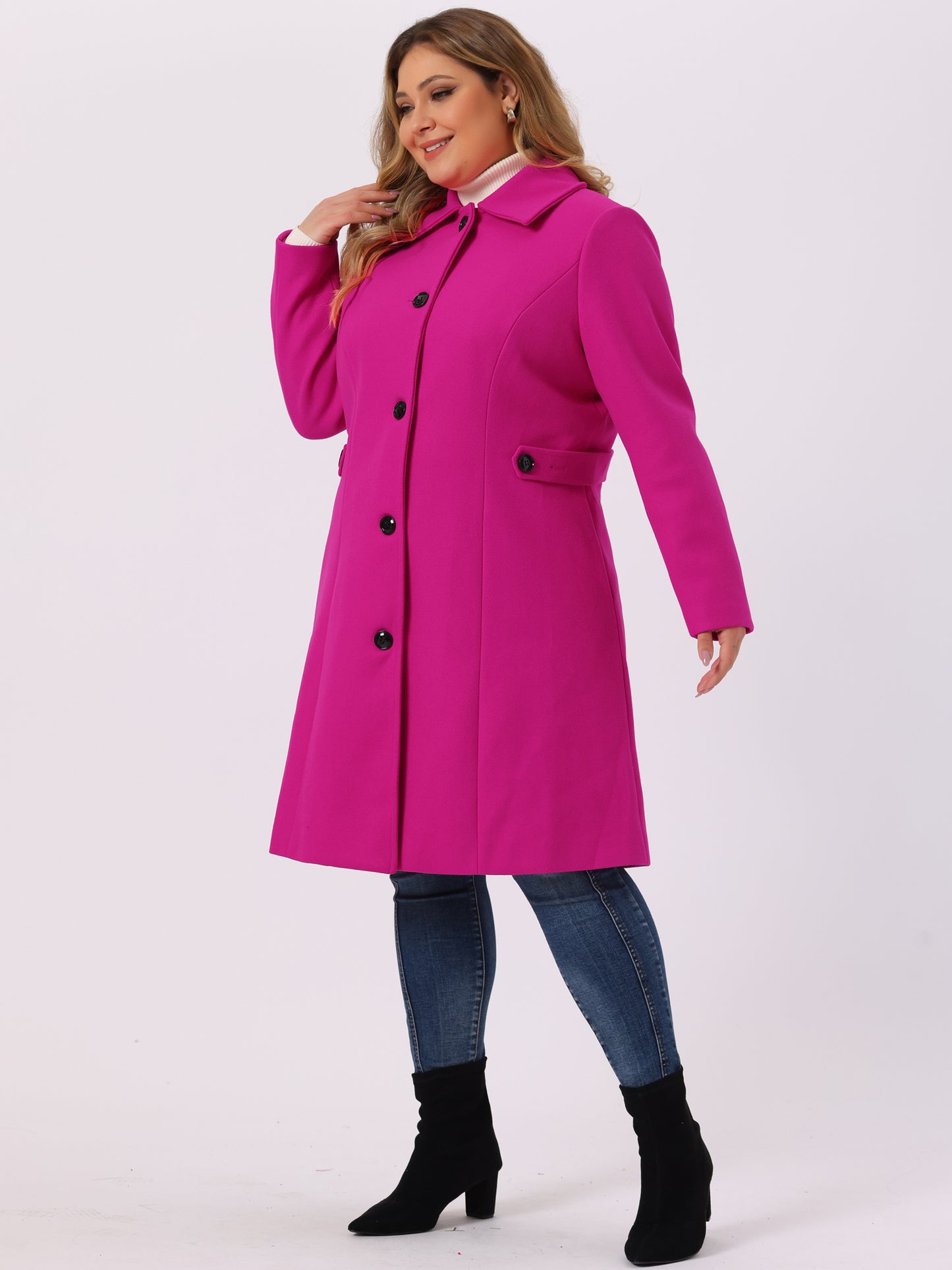 Women's Plus Size Coat Single Breasted Belted Winter Long Coat