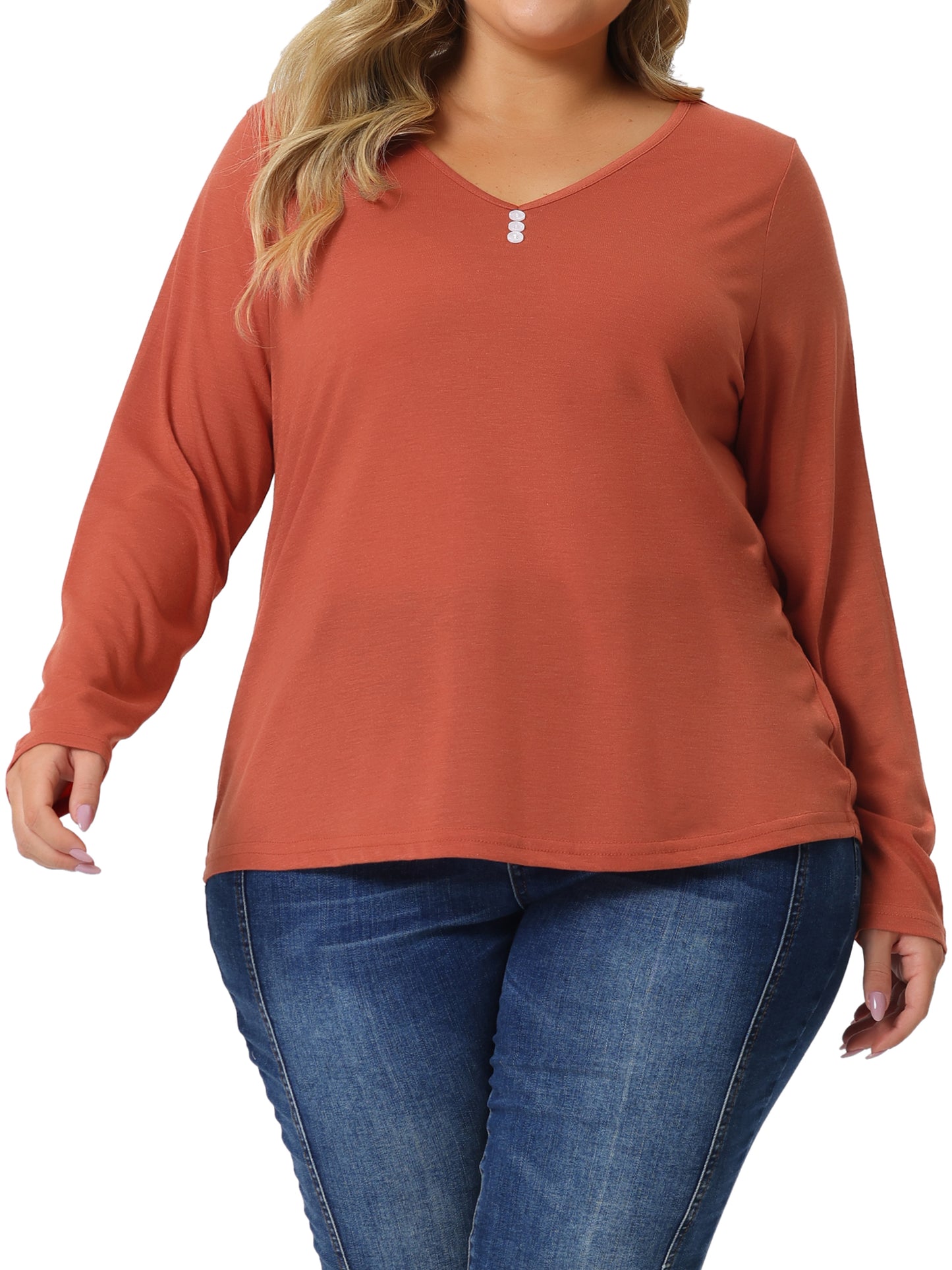 Women Plus Size T-Shirt Casual Tops Button Front Long Sleeve Tee Top