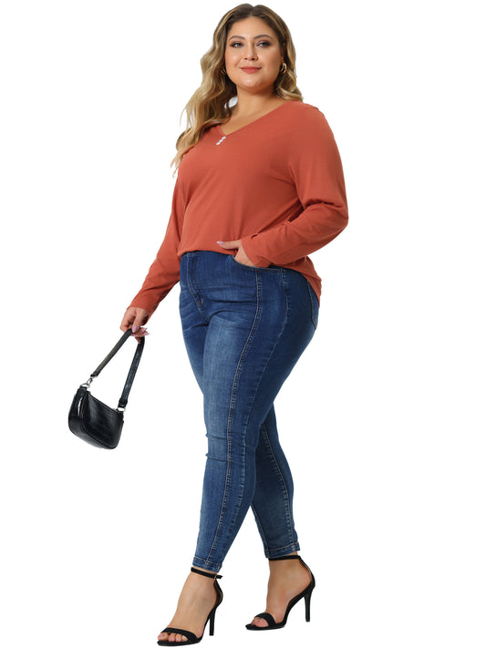 Women Plus Size T-Shirt Casual Tops Button Front Long Sleeve Tee Top
