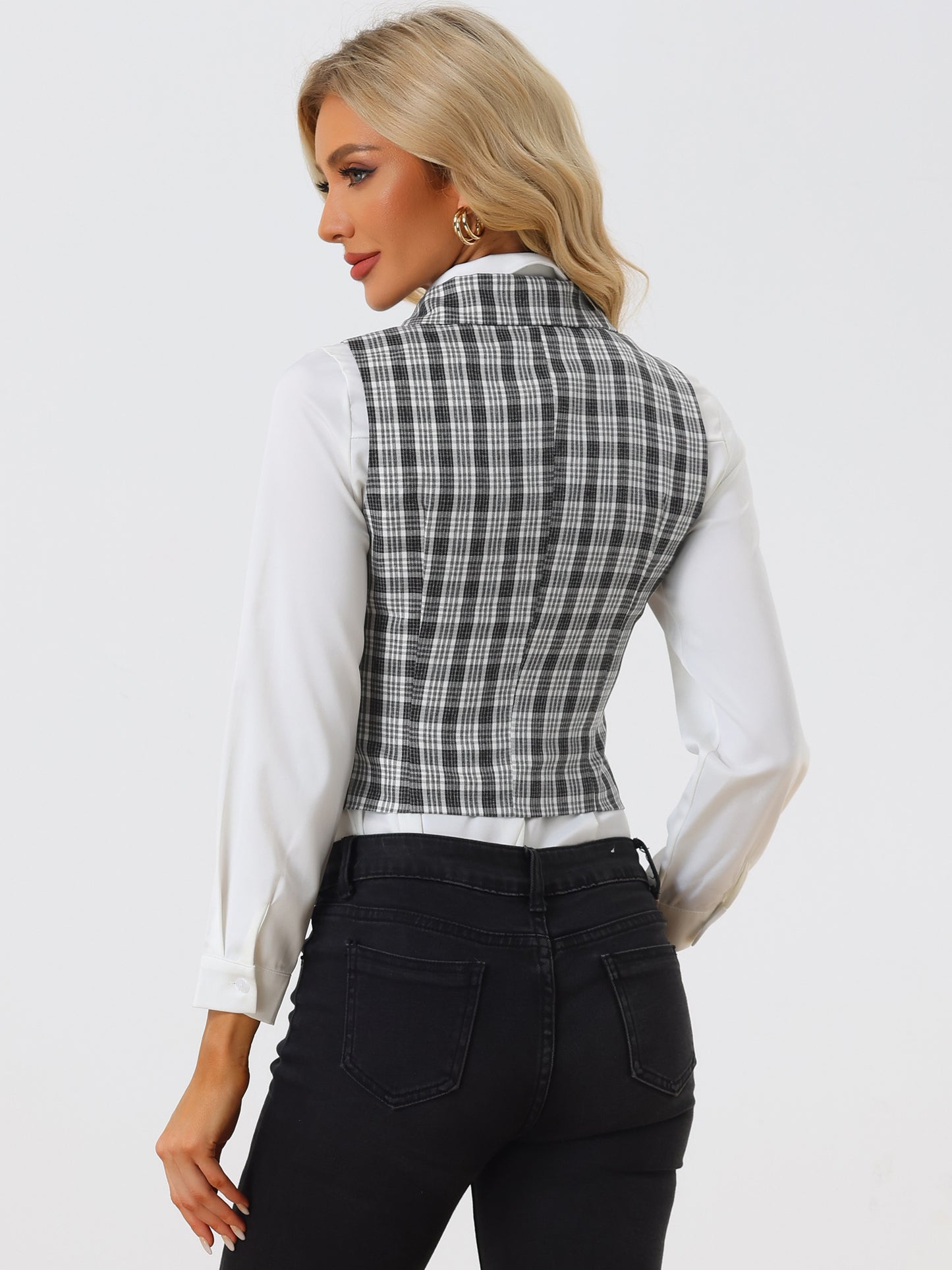Women's Plaid Waistcoat Notched Lapel Collar Single Breasted Vintage Vest (Available in Plus Size)