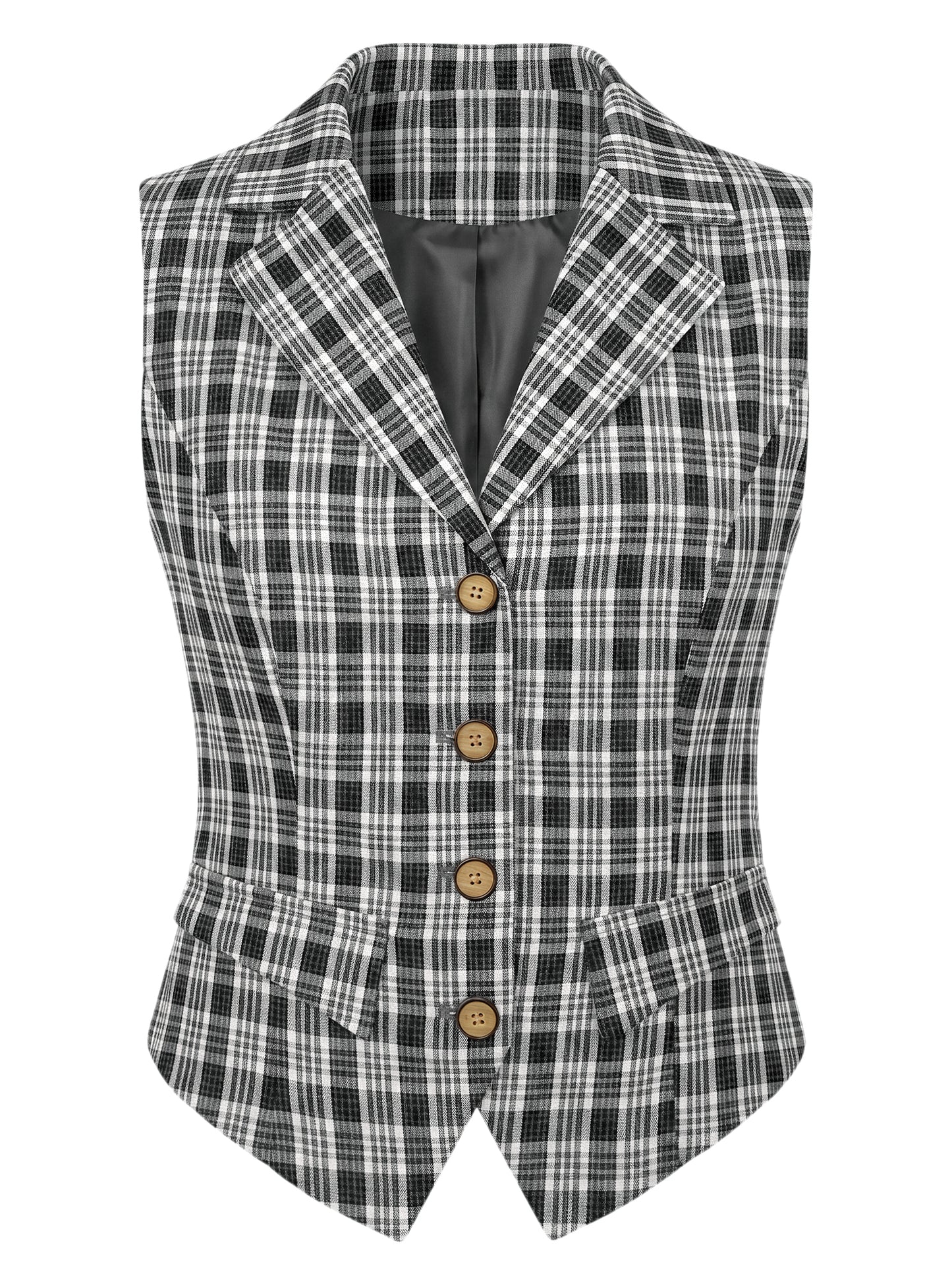 Women's Plaid Waistcoat Notched Lapel Collar Single Breasted Vintage Vest (Available in Plus Size)