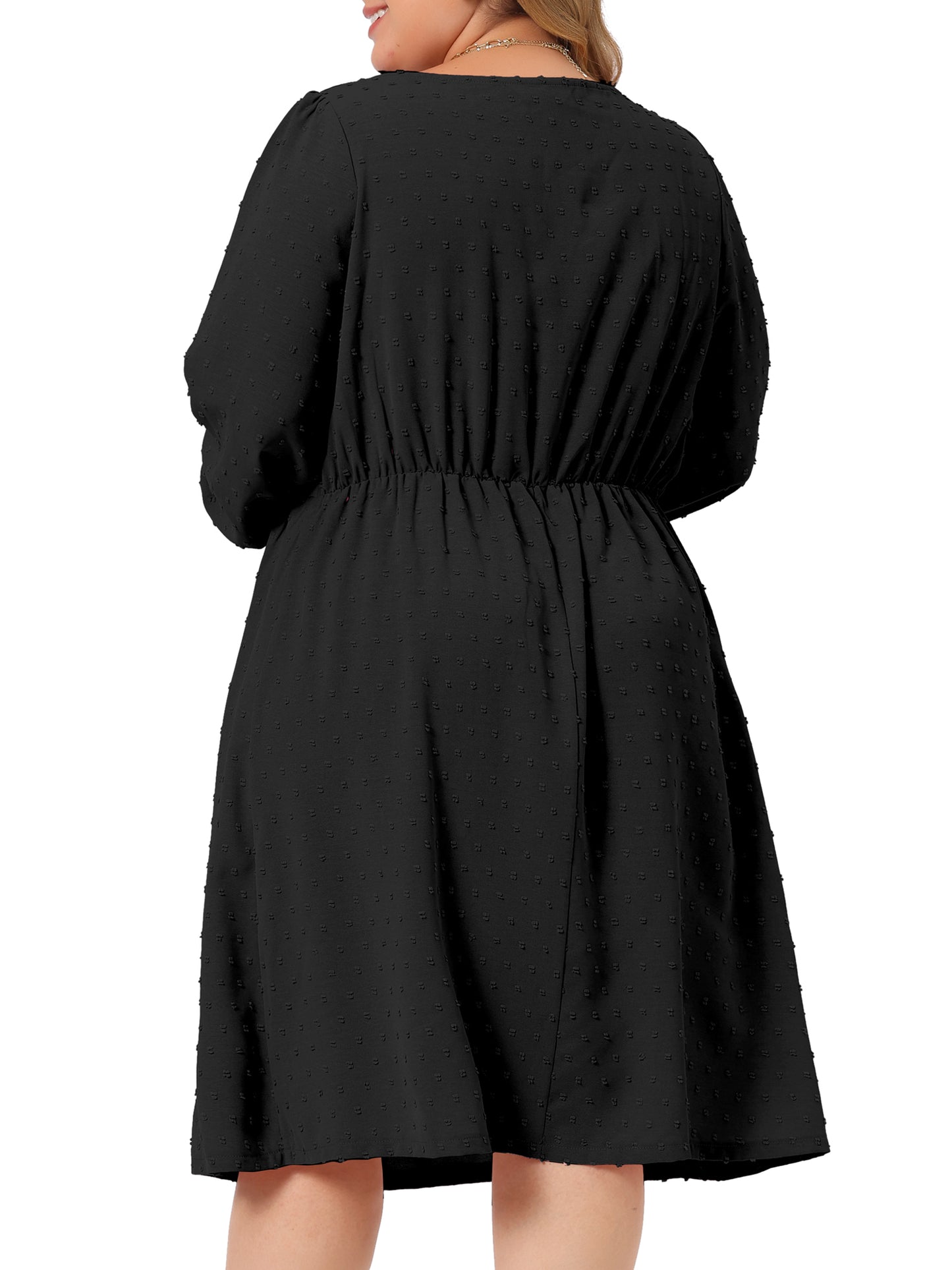 Women Plus Size Swiss Dots Dress Long Sleeve Sweetheart Neck Ruffle Tiered Midi Dress