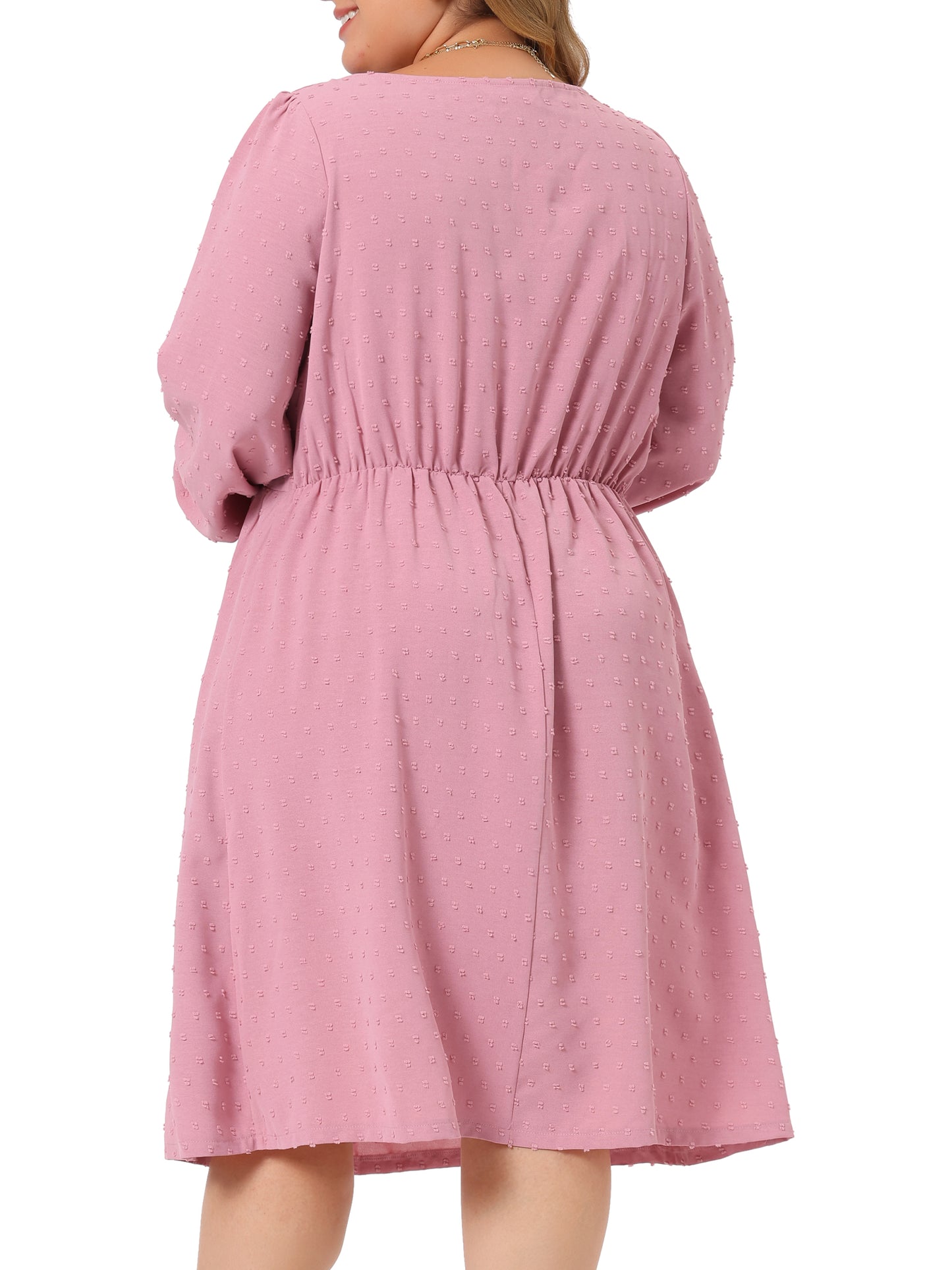 Women Plus Size Swiss Dots Dress Long Sleeve Sweetheart Neck Ruffle Tiered Midi Dress
