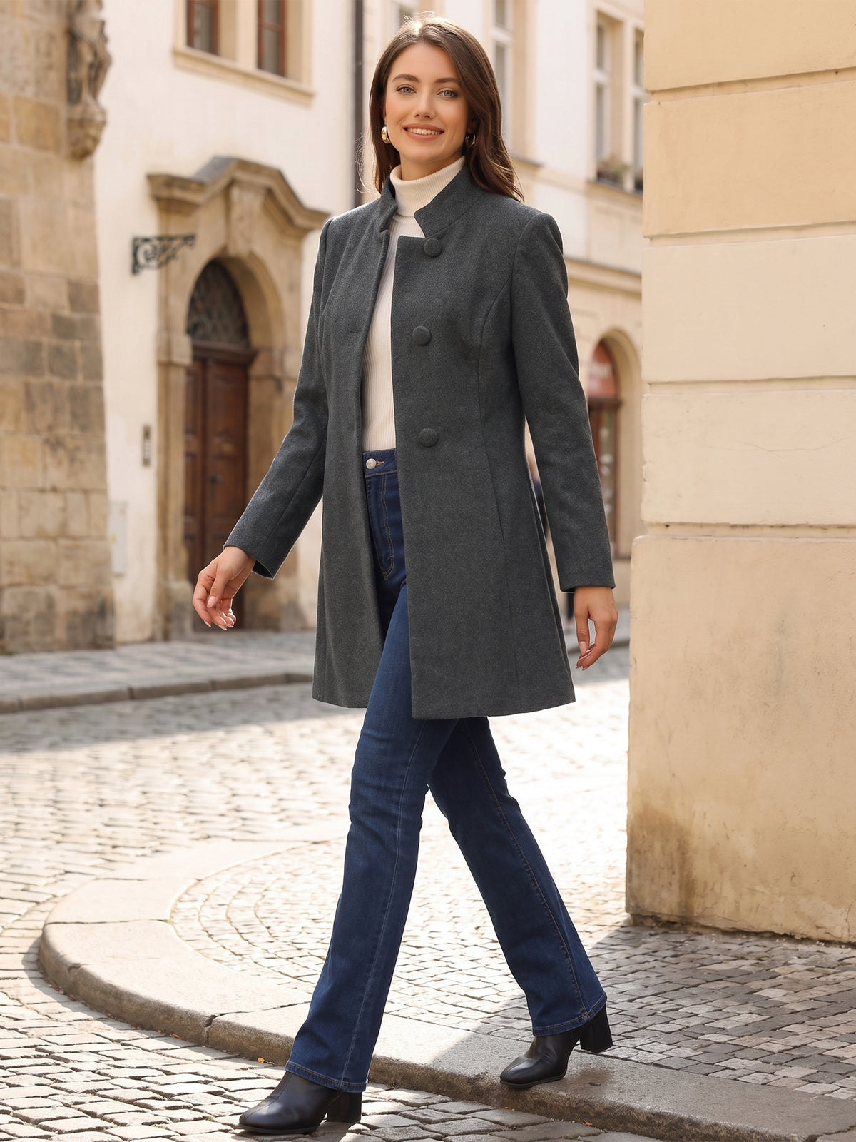 Women's Winter Overcoat Mid-Long Stand Collar Outerwear Single Breasted Coat (Available in Plus Size)