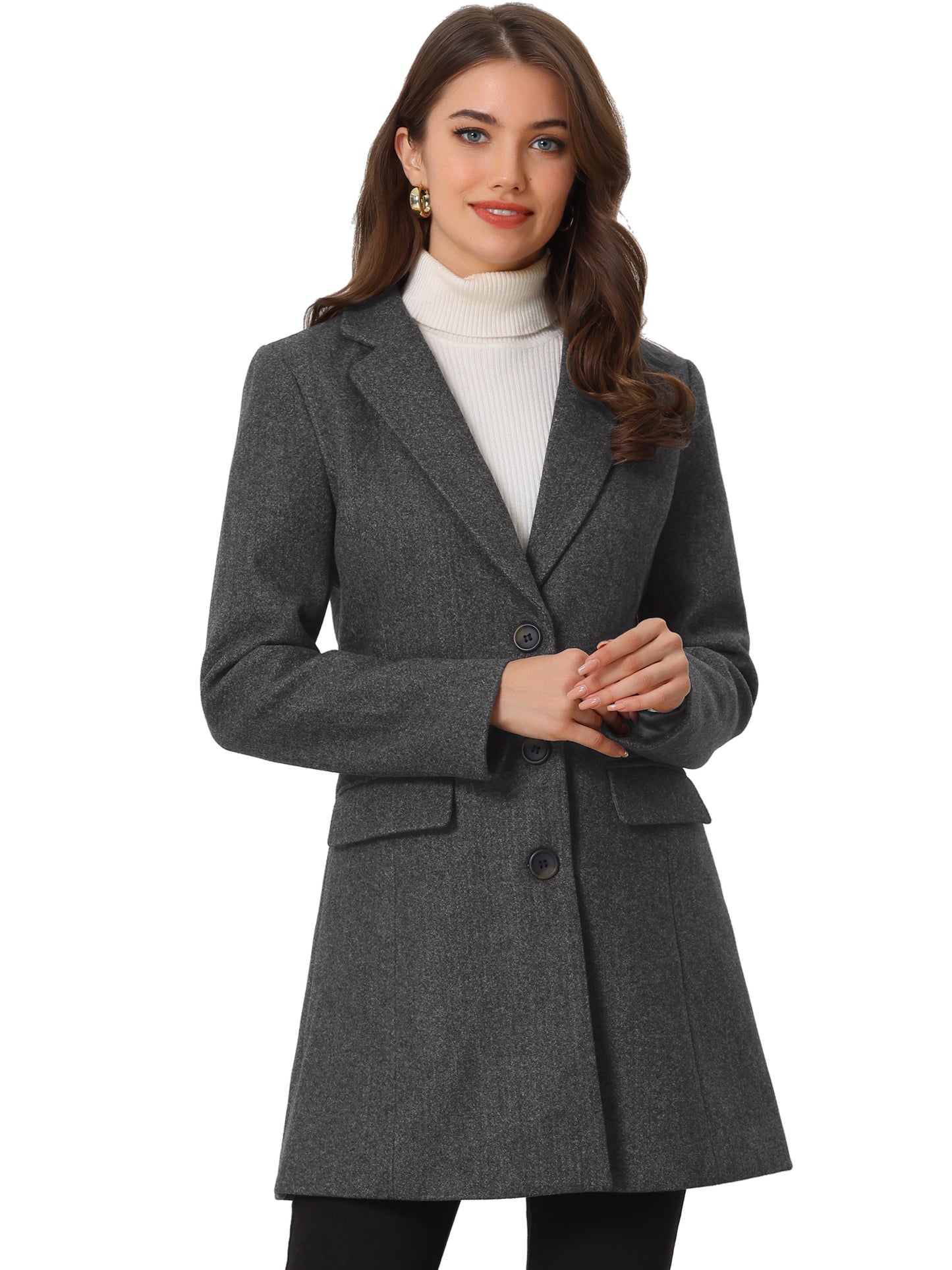 Women's Winter Coats Single Breasted Long Trench Coat Jackets, Deep Colors