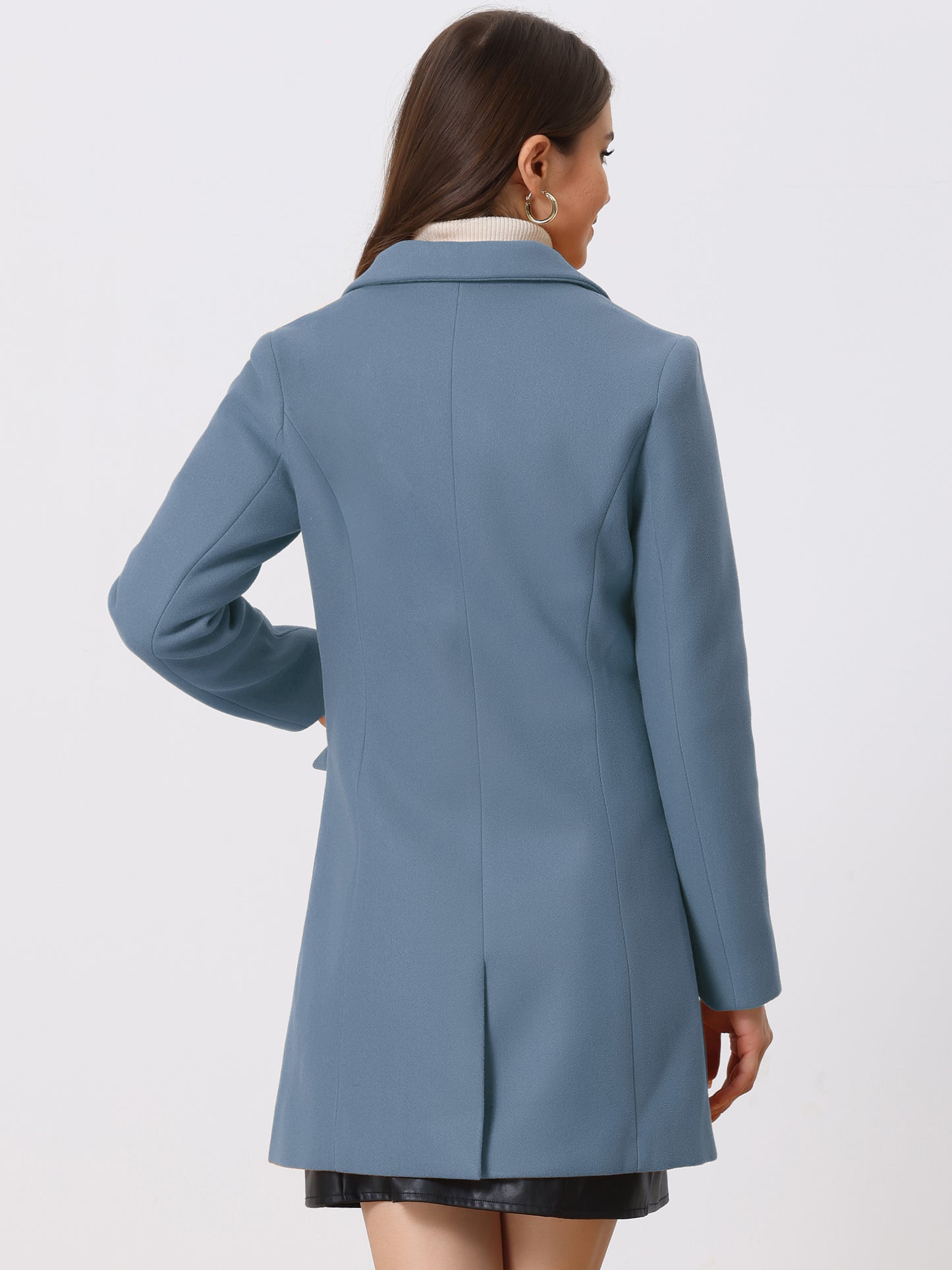 Allegra K Notched Lapel Single Breasted Outwear Winter Coat Light Dusty Blue
