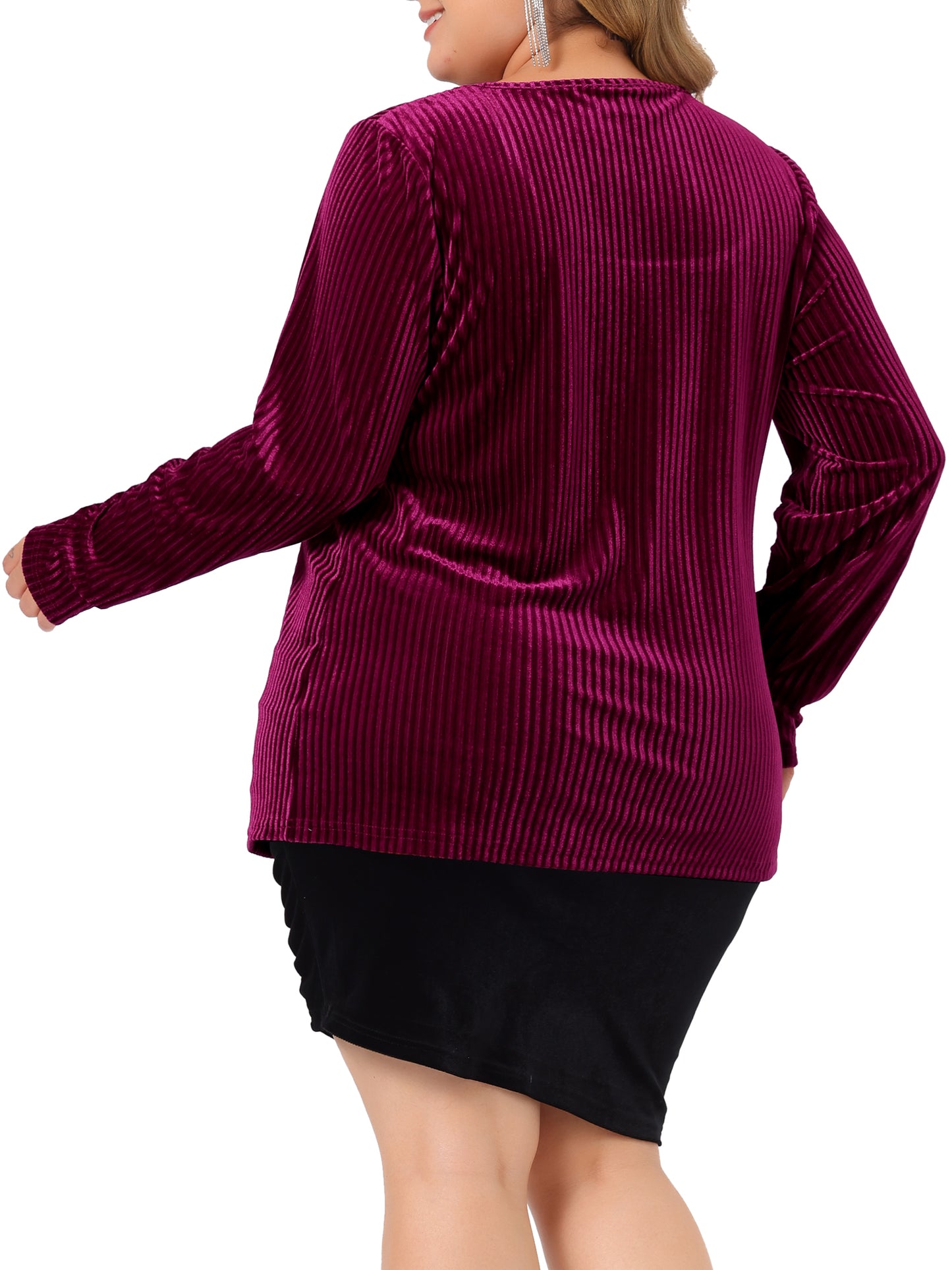 Women Plus Size Velvet Top Square Neck Pullover Long Sleeve Blouse Tunic