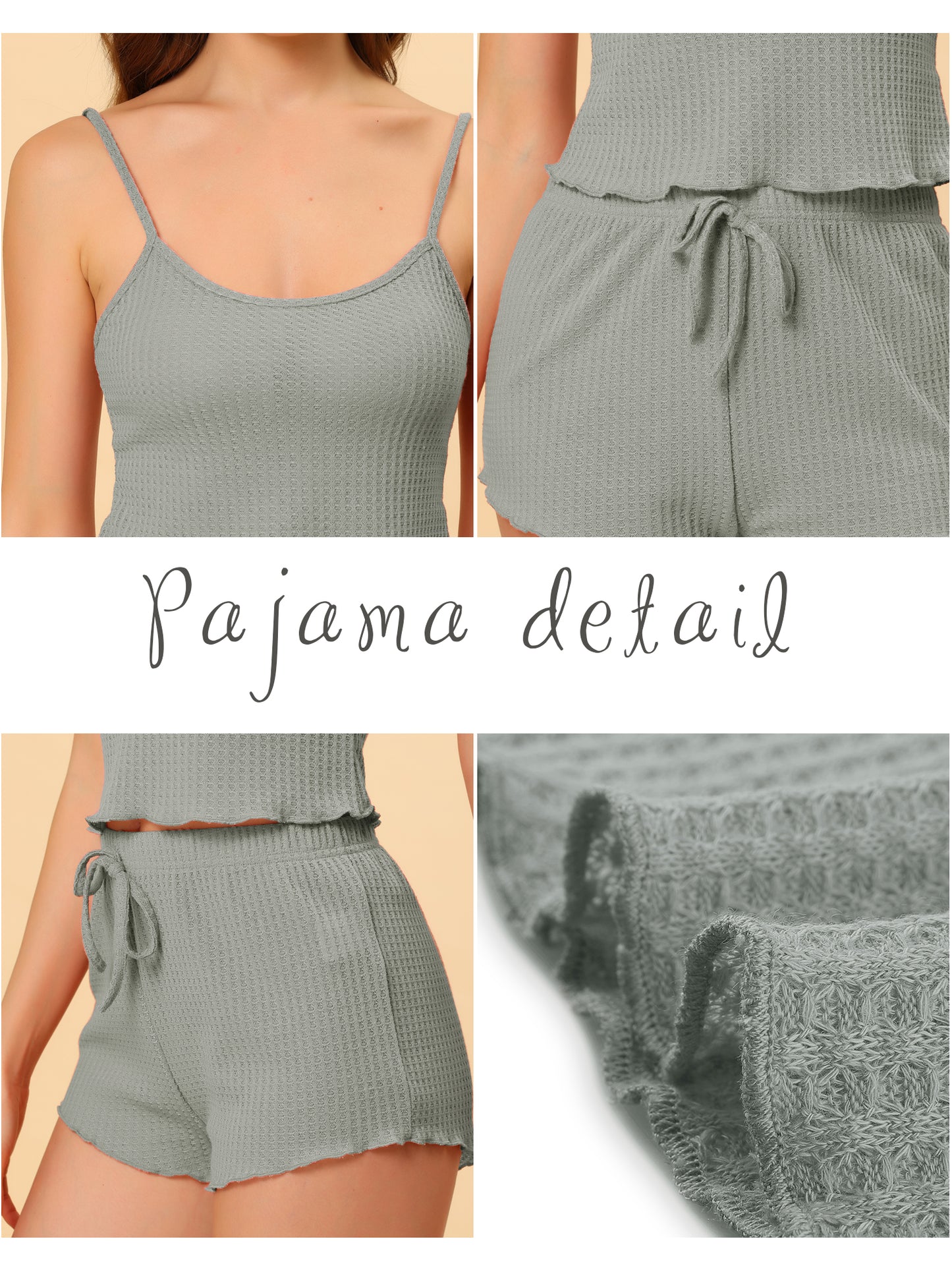 cheibear Pajama Sleeveless Crop Tank Tops and Shorts Strtechy 2pcs Lounge Set Grey