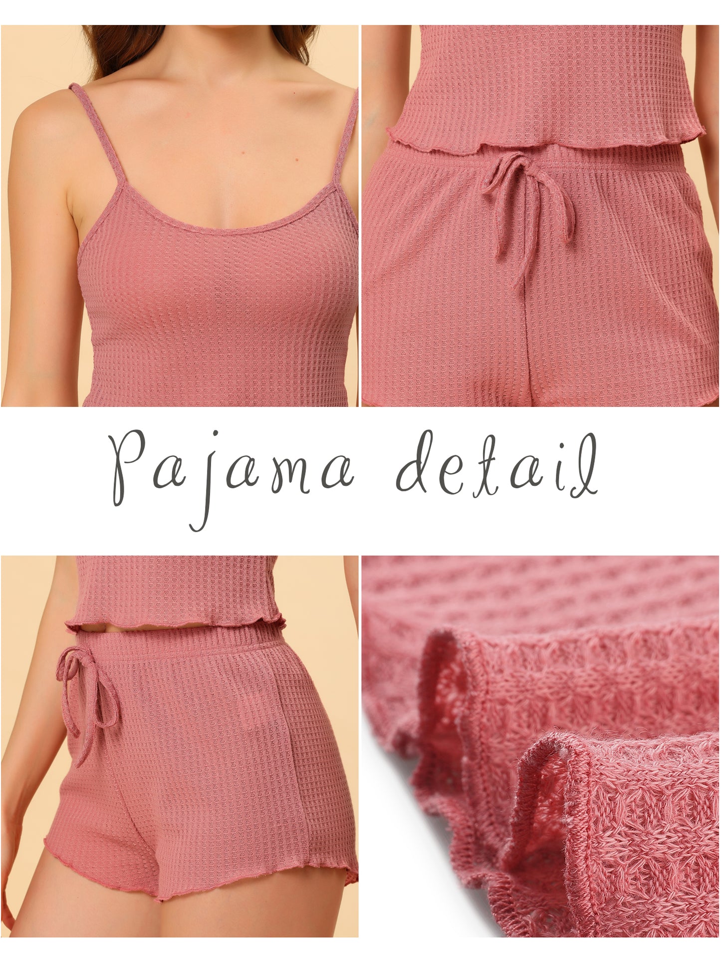 cheibear Pajama Sleeveless Crop Tank Tops and Shorts Strtechy 2pcs Lounge Set Pink