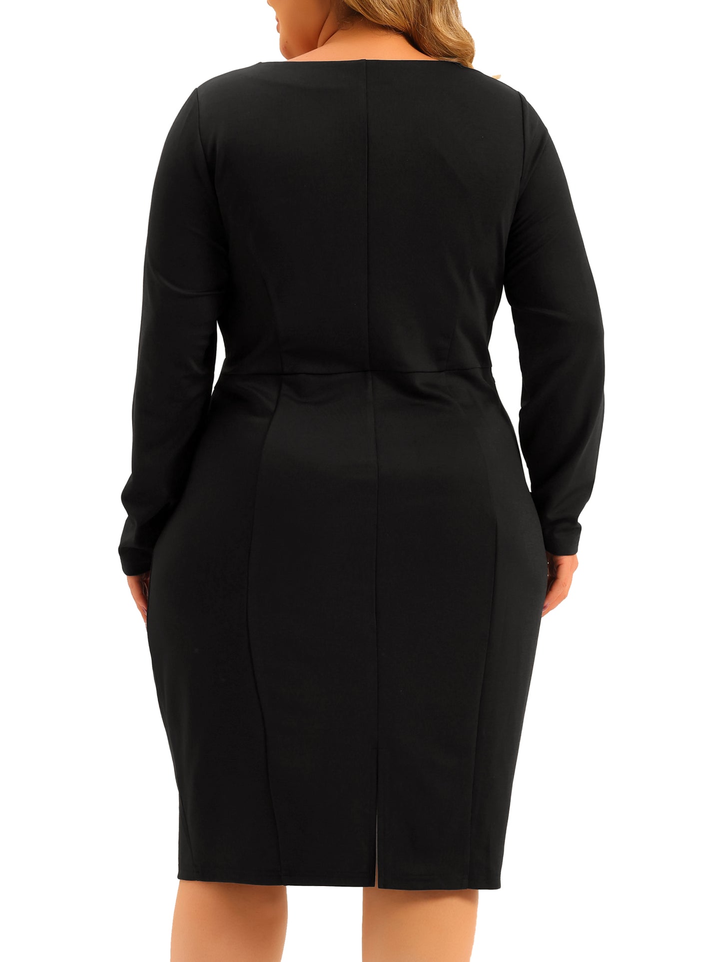 Women Plus Size Sheath Dress Office Work Long Sleeves Dress