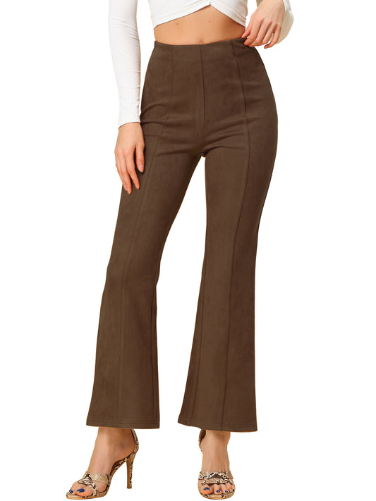 Women's Faux Suede Pants Business Casual Wide Legs Bell Bottom Flared Trousers (Available in Plus Size)