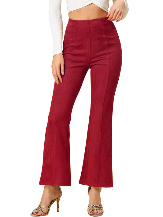 Women's Faux Suede Pants Business Casual Wide Legs Bell Bottom Flared Trousers