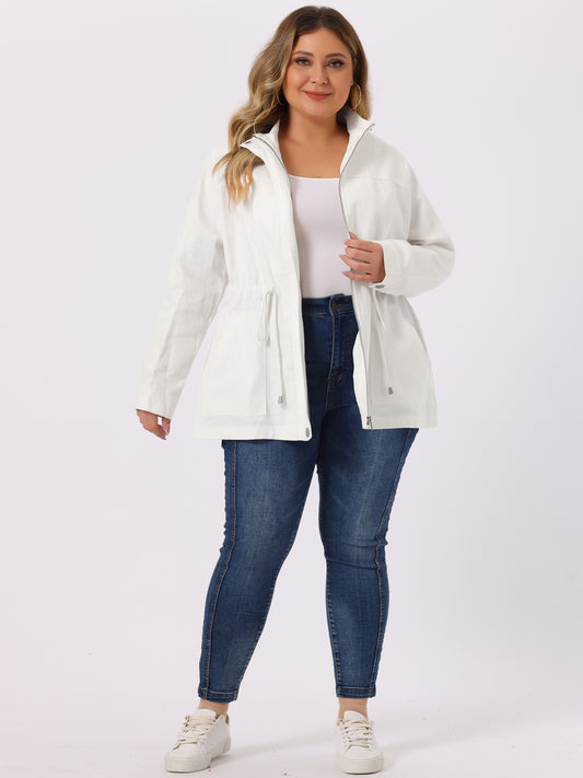 Women's Plus Size Jackets Lightweight Anorak Drawstring Utility Jacket with Pockets