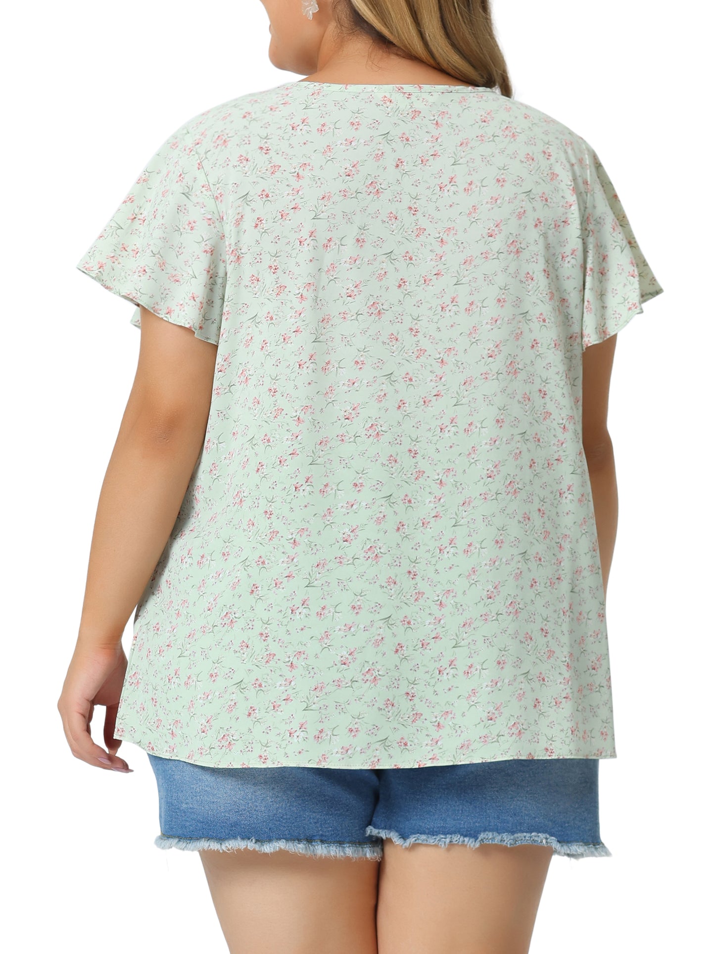 Women's Plus Size Blouses Summer Ruffle Short Sleeve Shirts Keyhole Chiffon Top