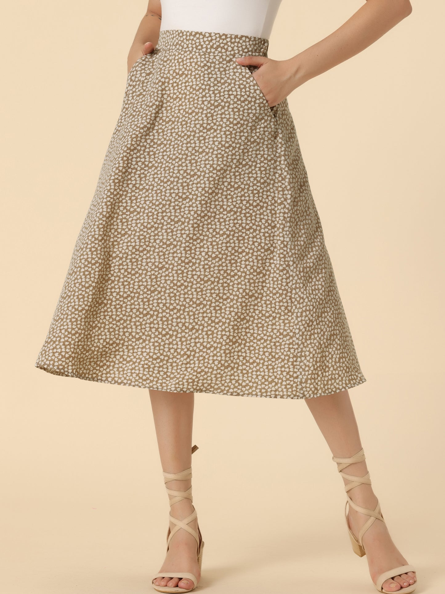 Falda midi de gasa con estampado floral para mujer, corte A, verano