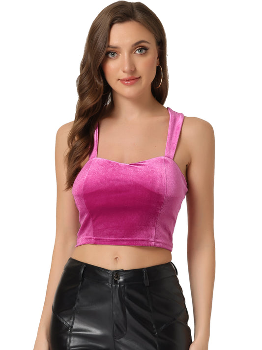 Women's Crop Cami Top Sweetheart Neck Sleeveless Halloween Cocktail Party Velvet Tank Top