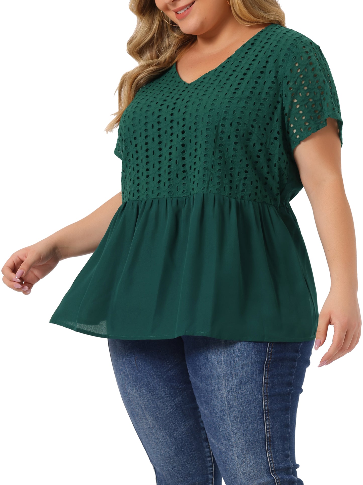 Women Plus Size Peplum BlouseSummer Short Sleeves V Neck Babydoll Top