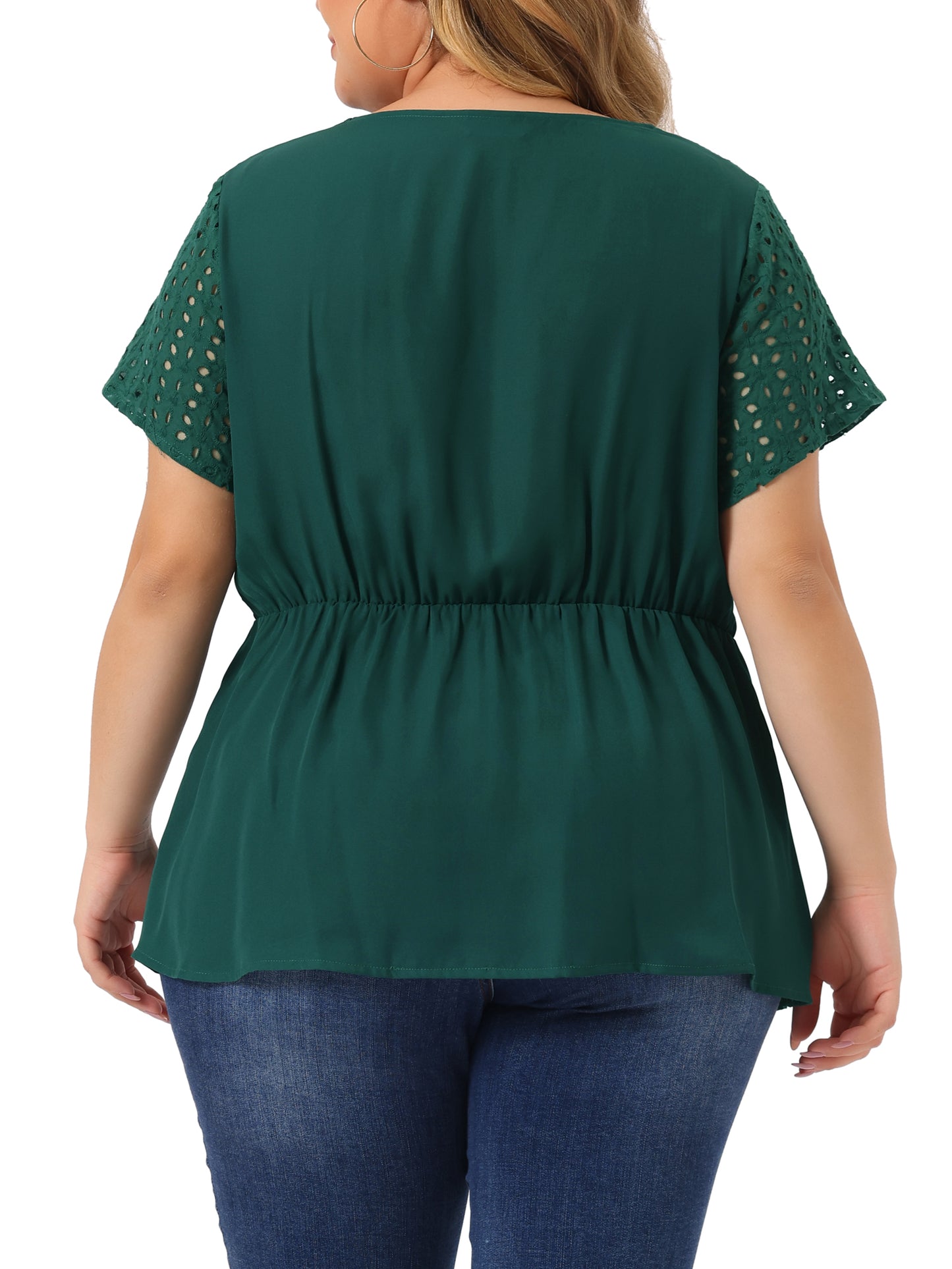 Women Plus Size Peplum BlouseSummer Short Sleeves V Neck Babydoll Top