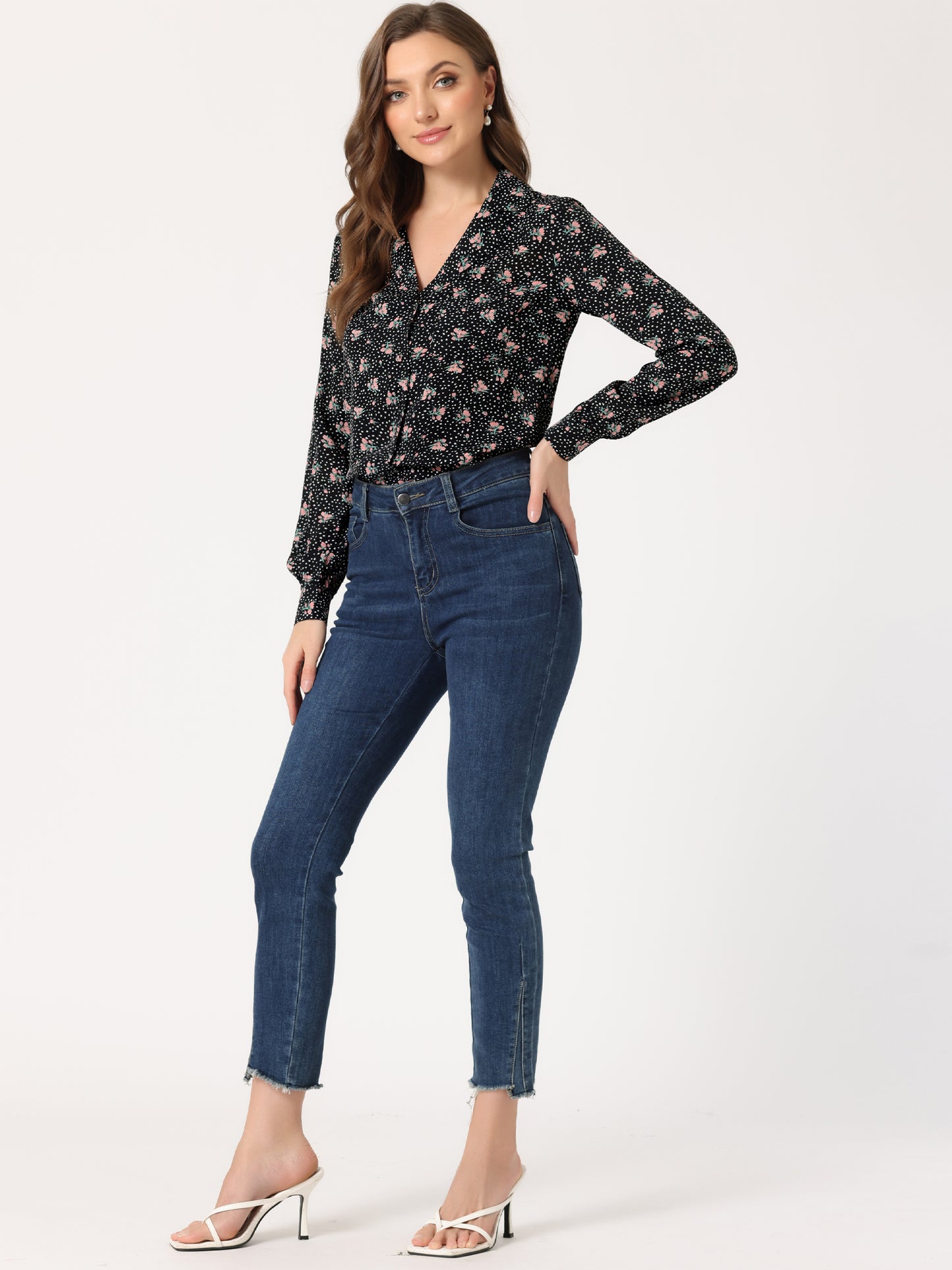 Women's Long Sleeve Printed Button Down Top (Available in Plus Size)