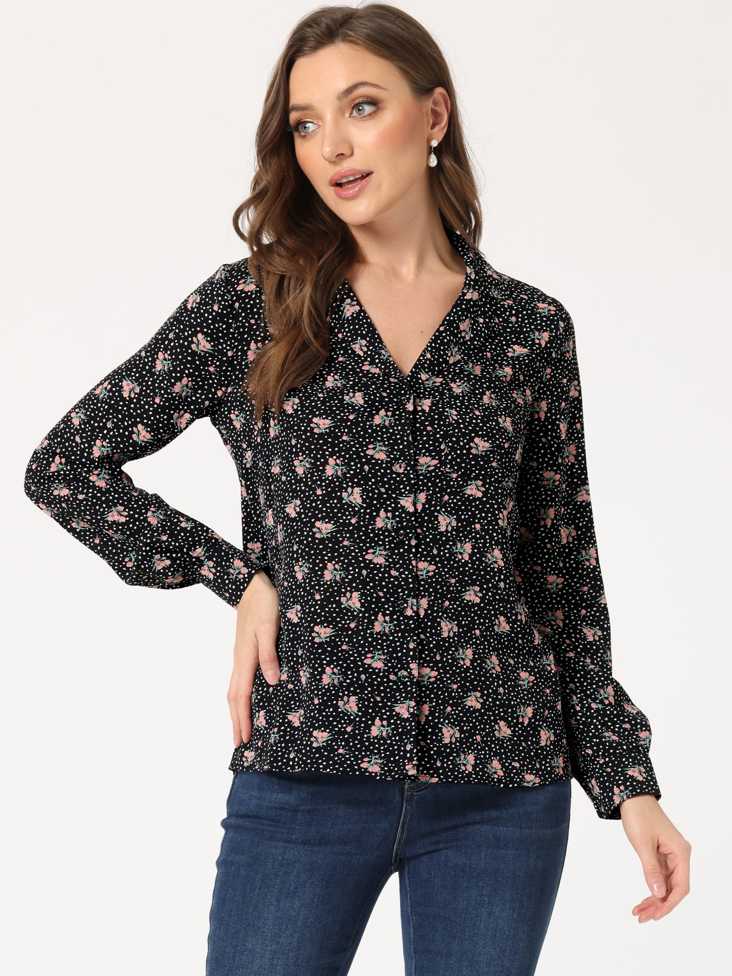 Women's Long Sleeve Printed Button Down Top (Available in Plus Size)